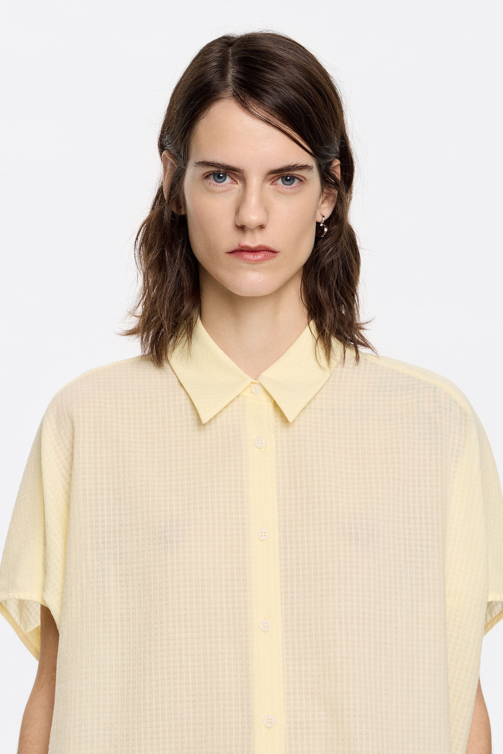 Yellow textured cape shirt