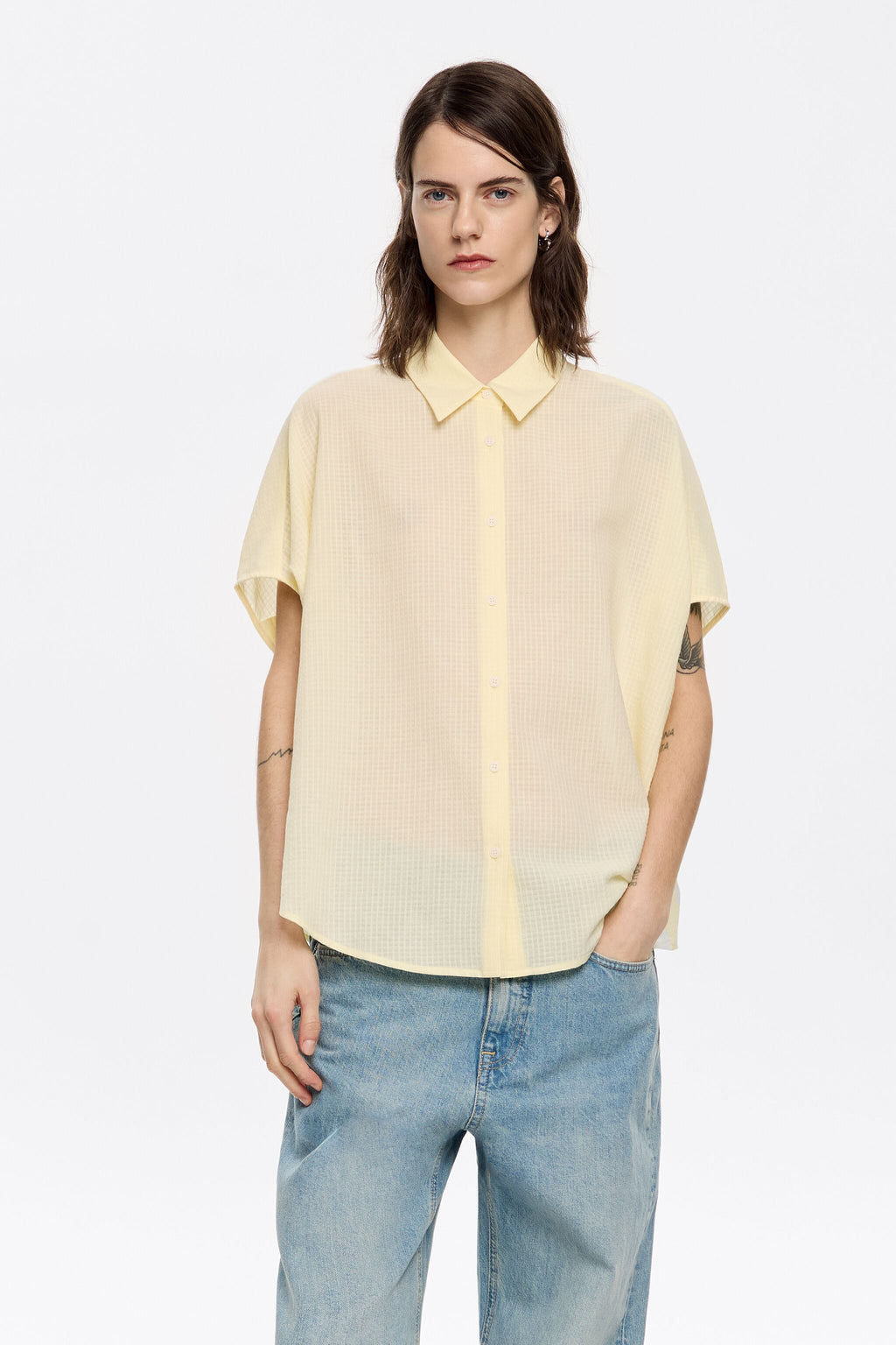 Yellow textured cape shirt