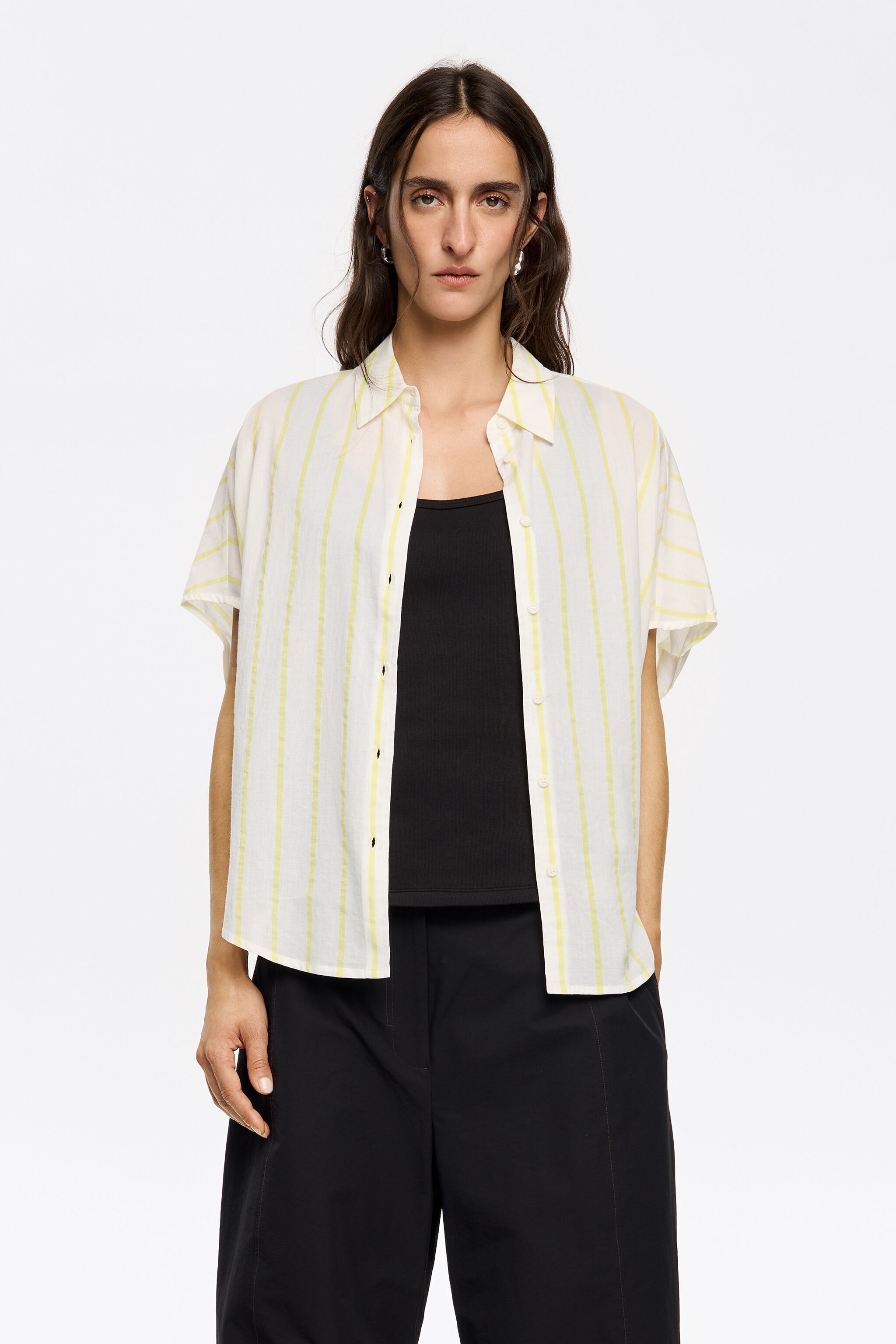 Yellow striped cape shirt