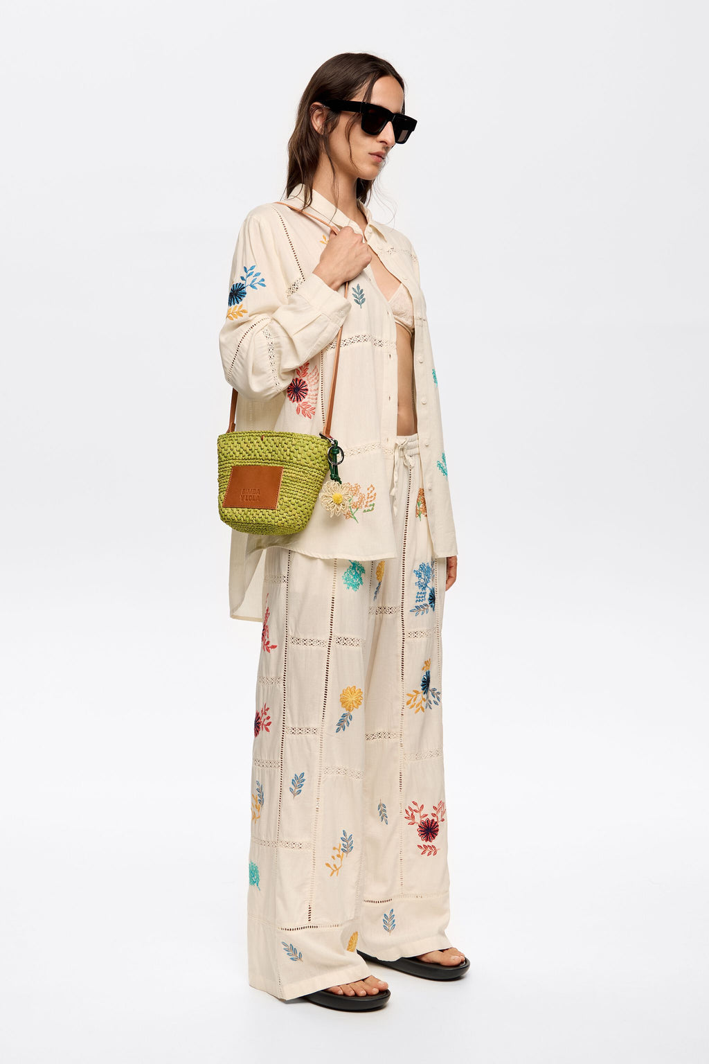 Off-white shirt with contrast embroidered trim