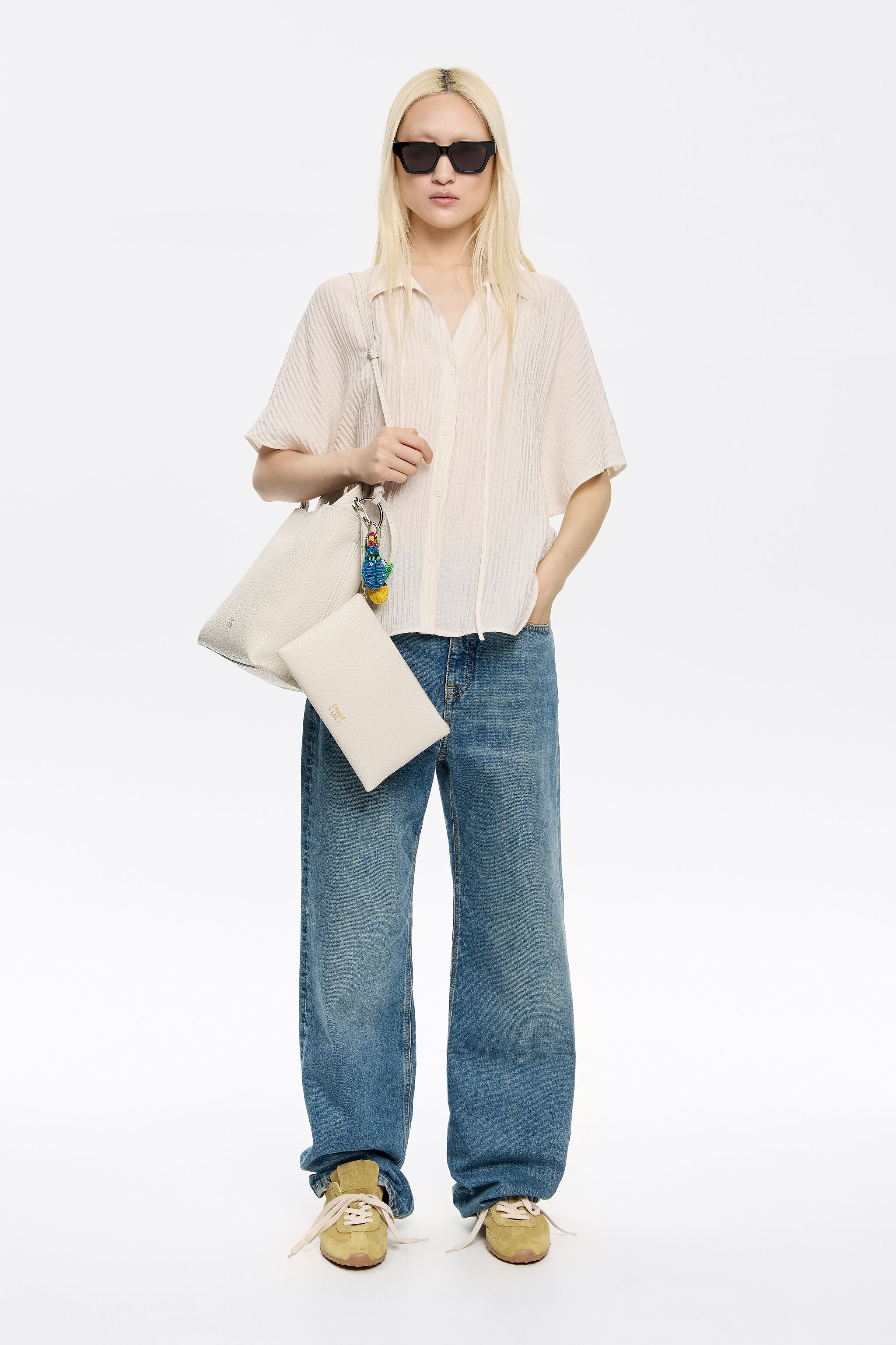 Ivory tie-front cape shirt