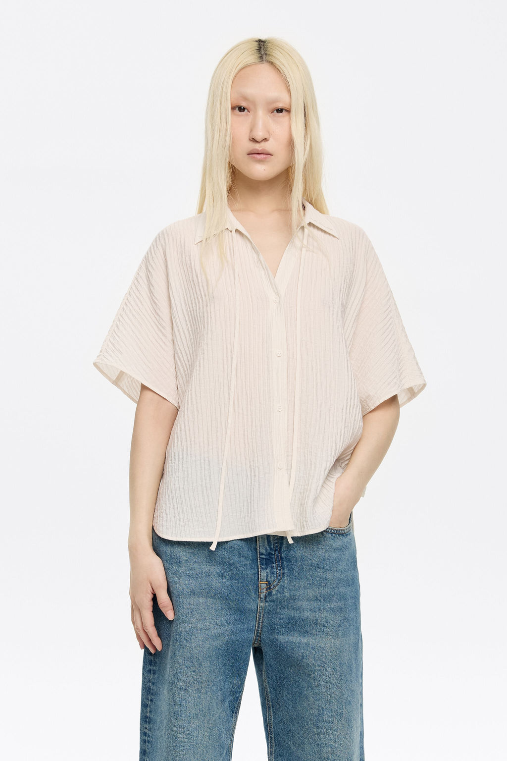 Ivory tie-front cape shirt
