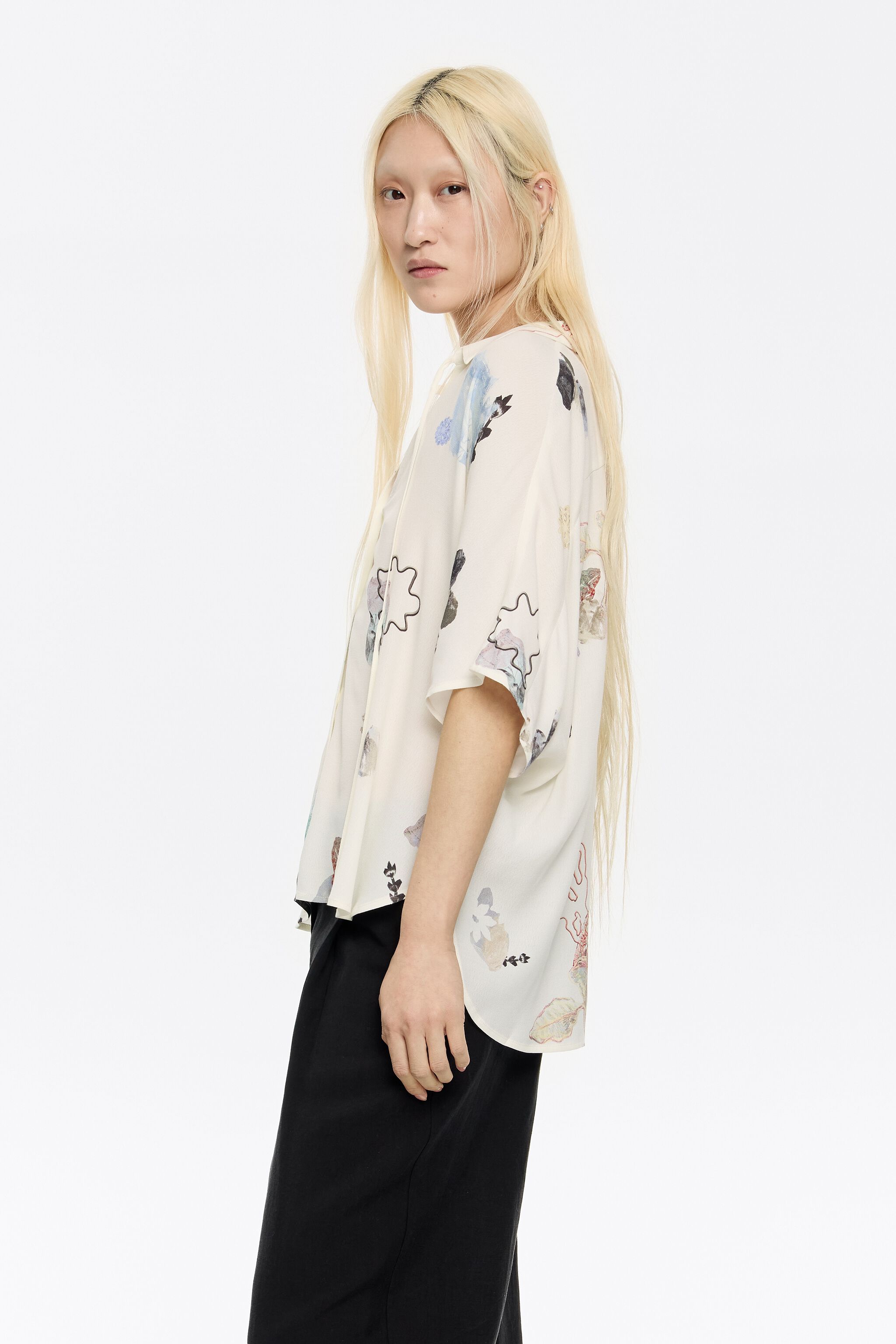 Ivory Chameleon tie-front cape shirt