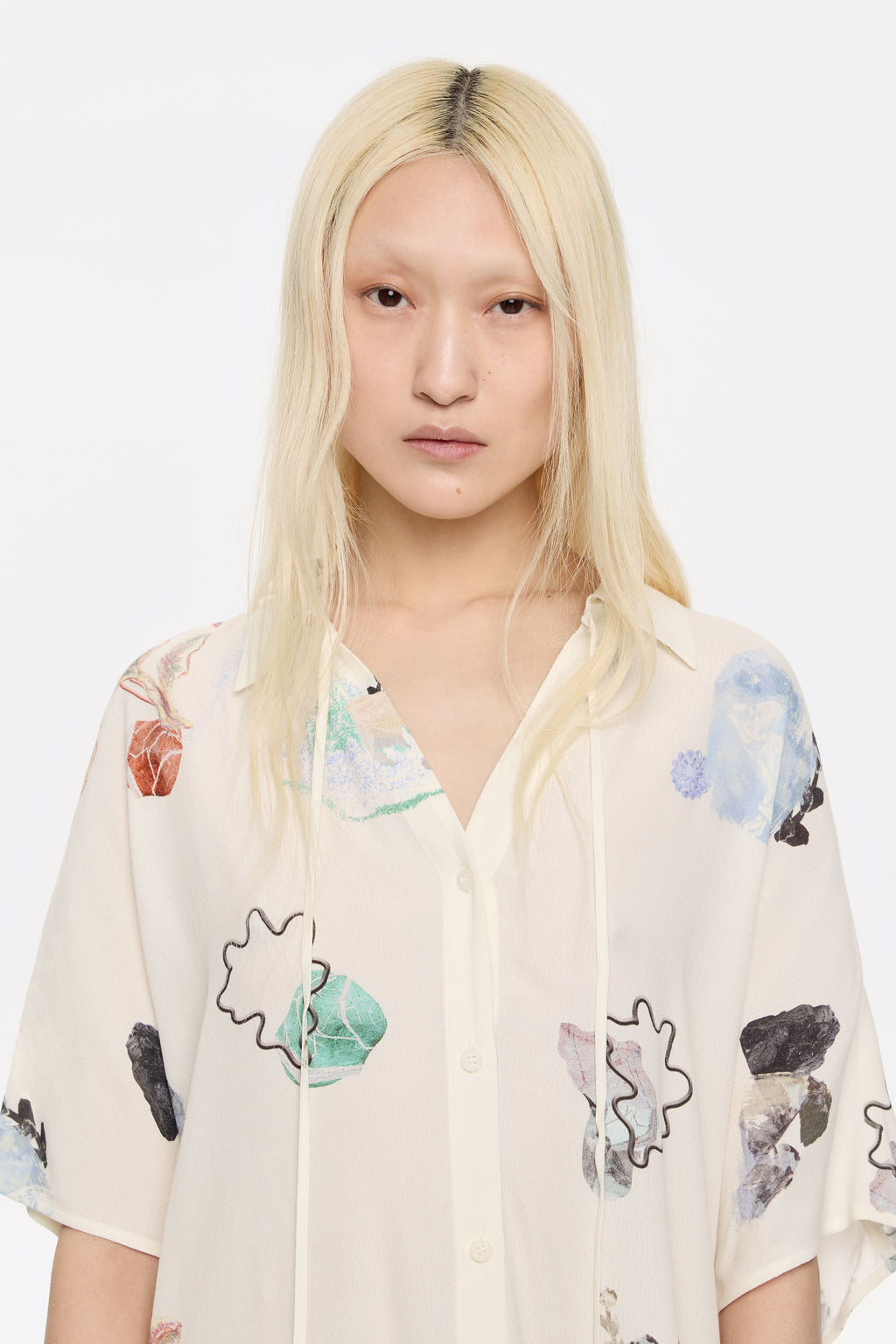 Ivory Chameleon tie-front cape shirt