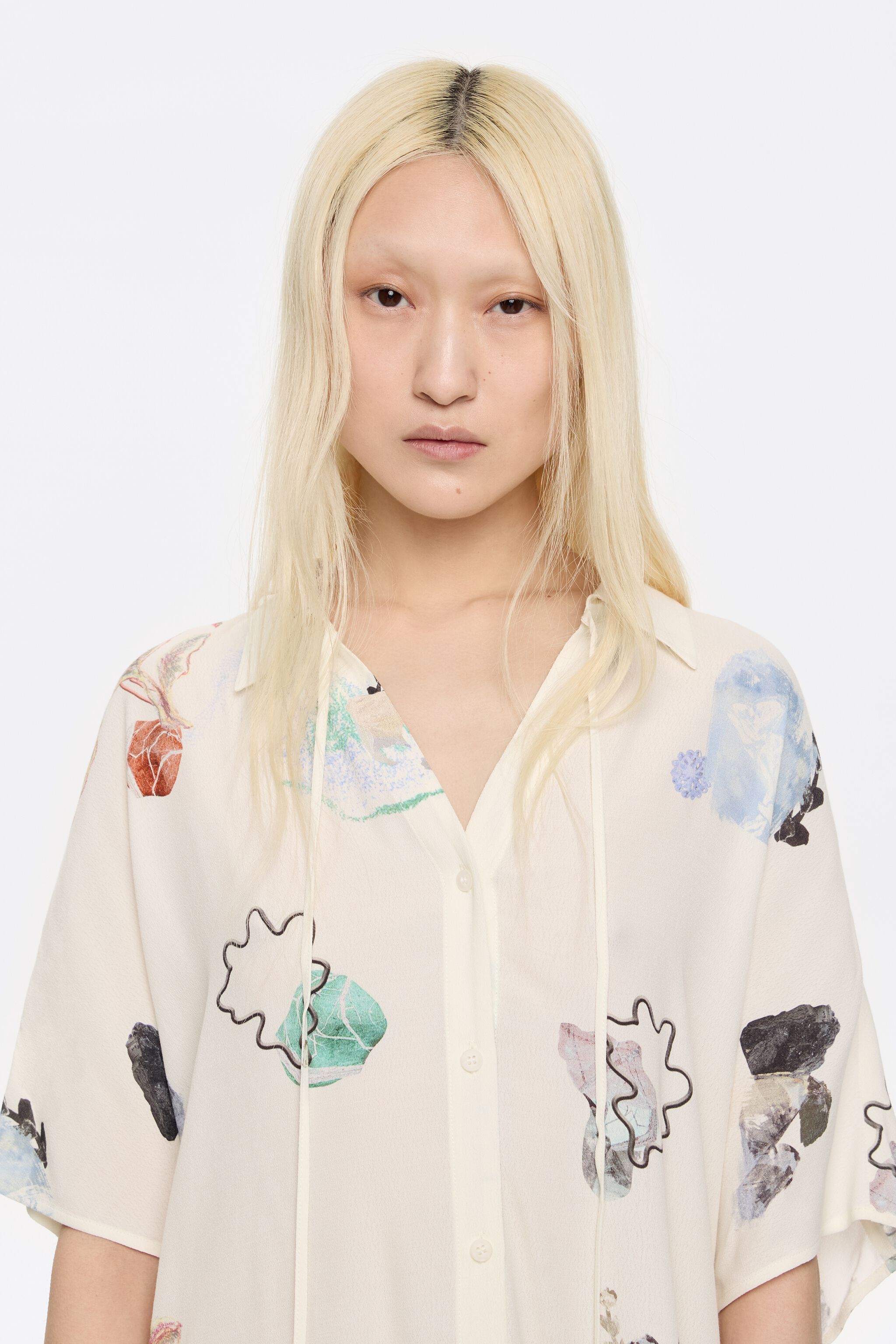 Ivory Chameleon tie-front cape shirt