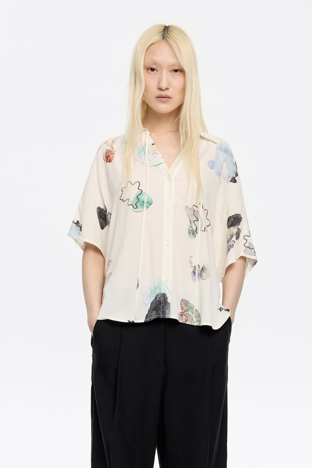 Ivory Chameleon tie-front cape shirt
