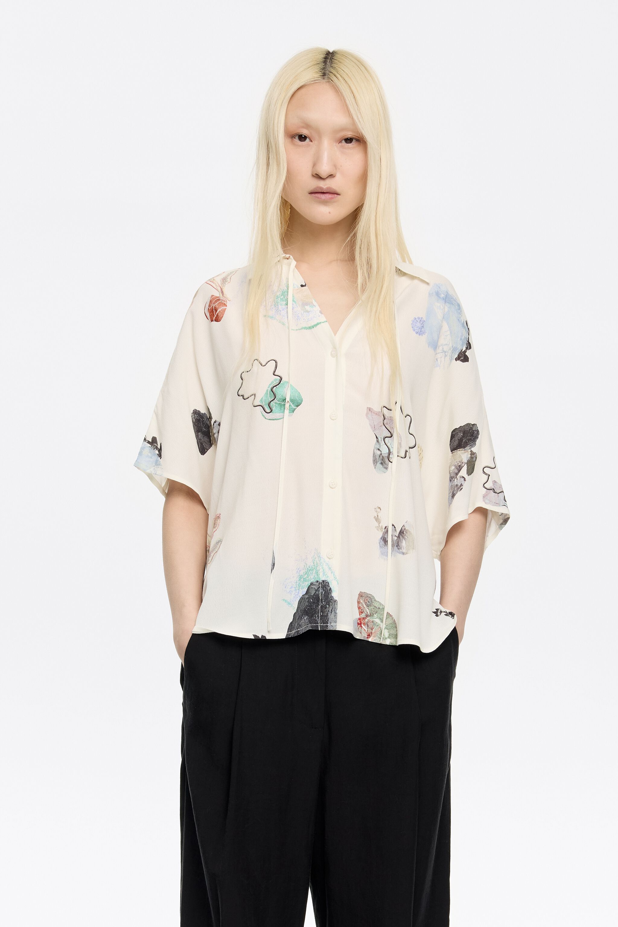 Ivory Chameleon tie-front cape shirt