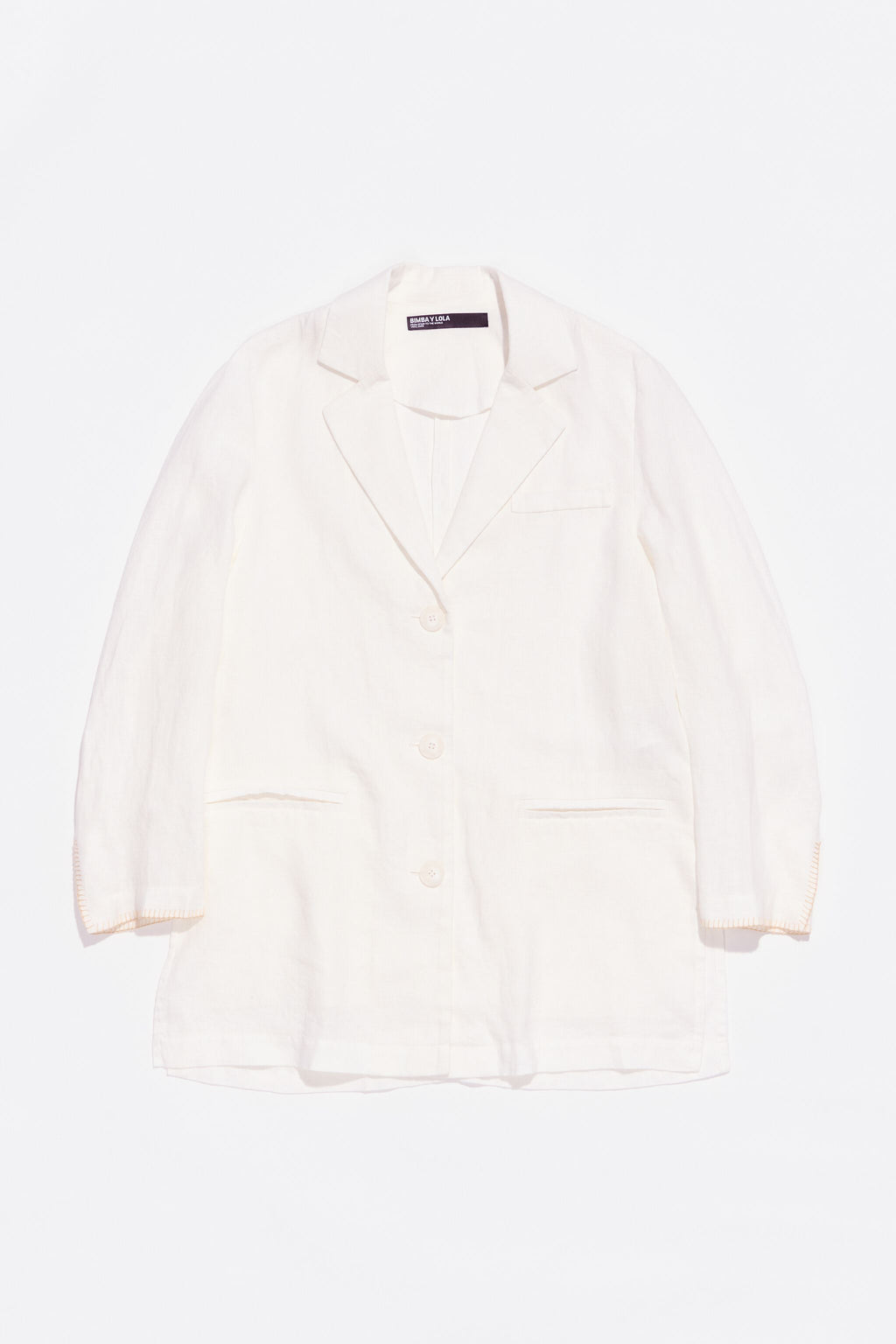Ivory linen tailored jacket with stitching