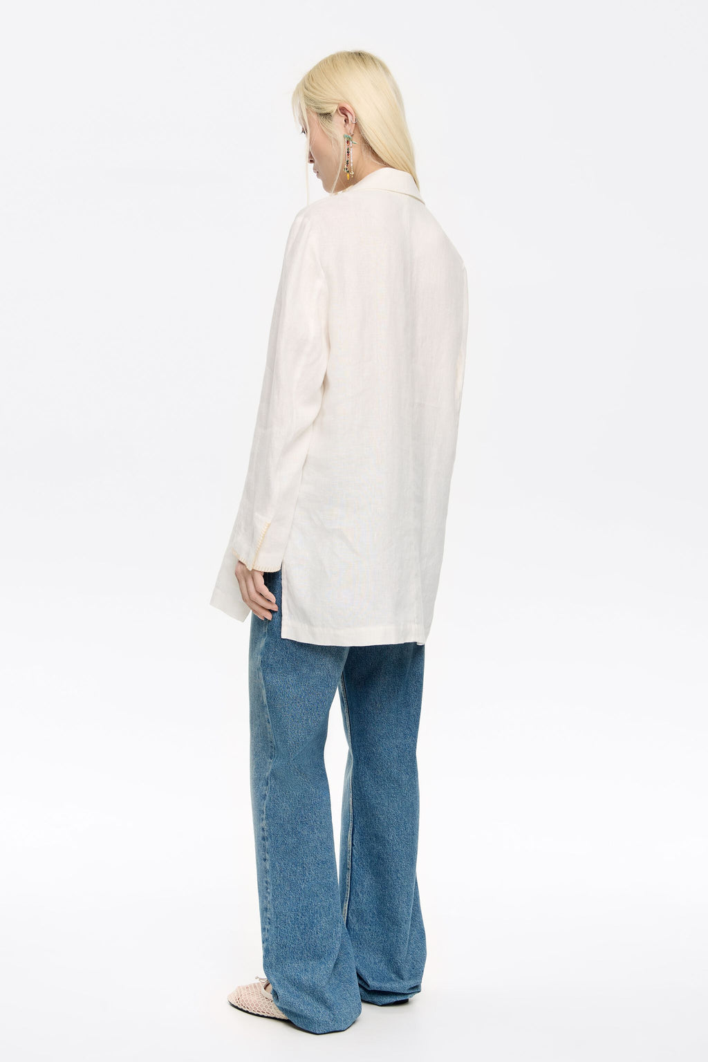 Ivory linen tailored jacket with stitching