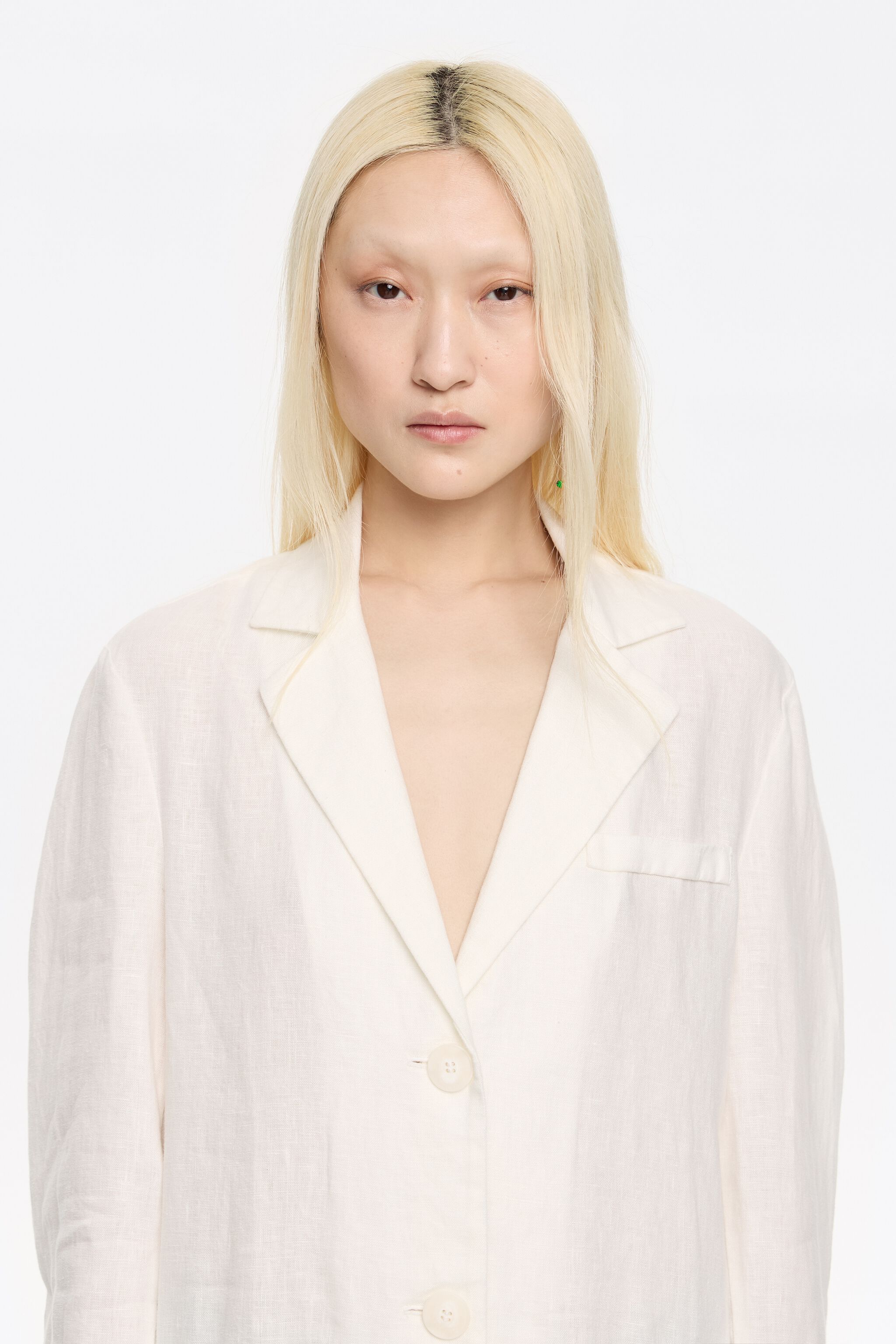 Ivory linen tailored jacket with stitching