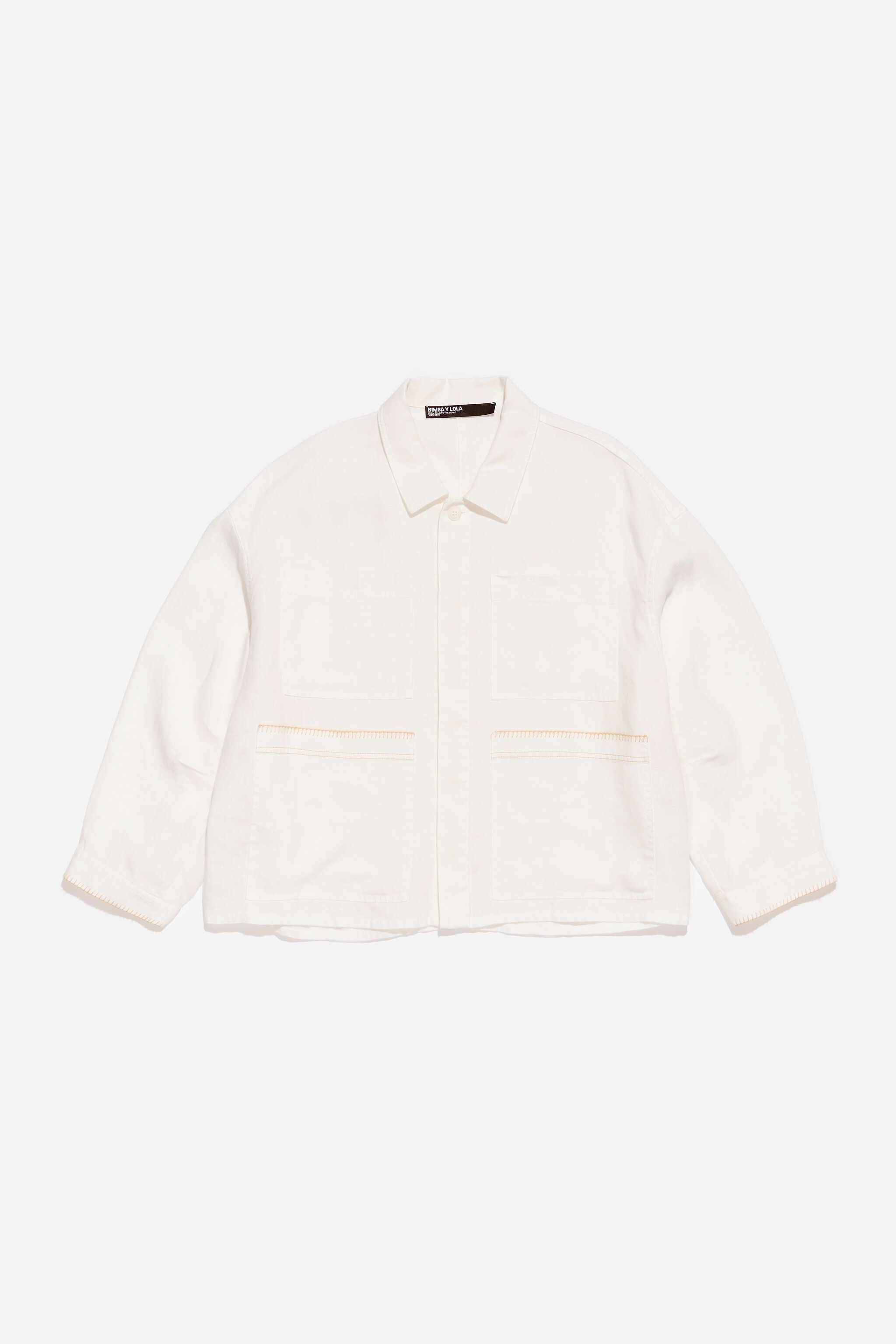 Ivory linen jacket with stitching