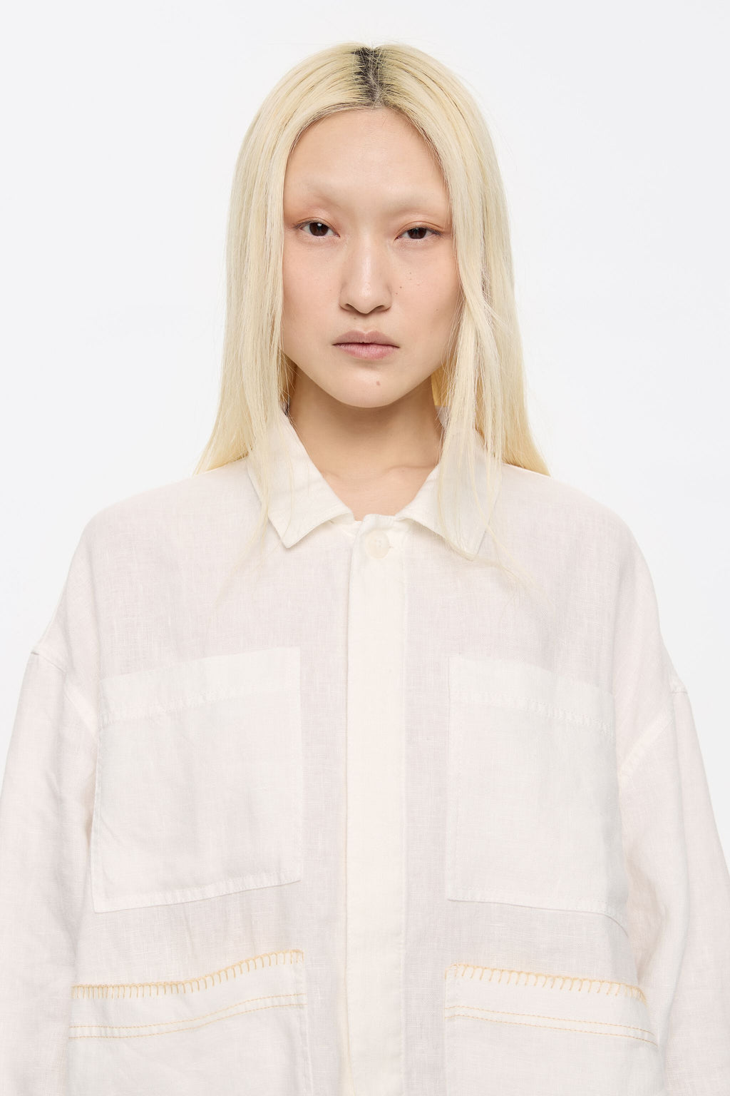 Ivory linen jacket with stitching