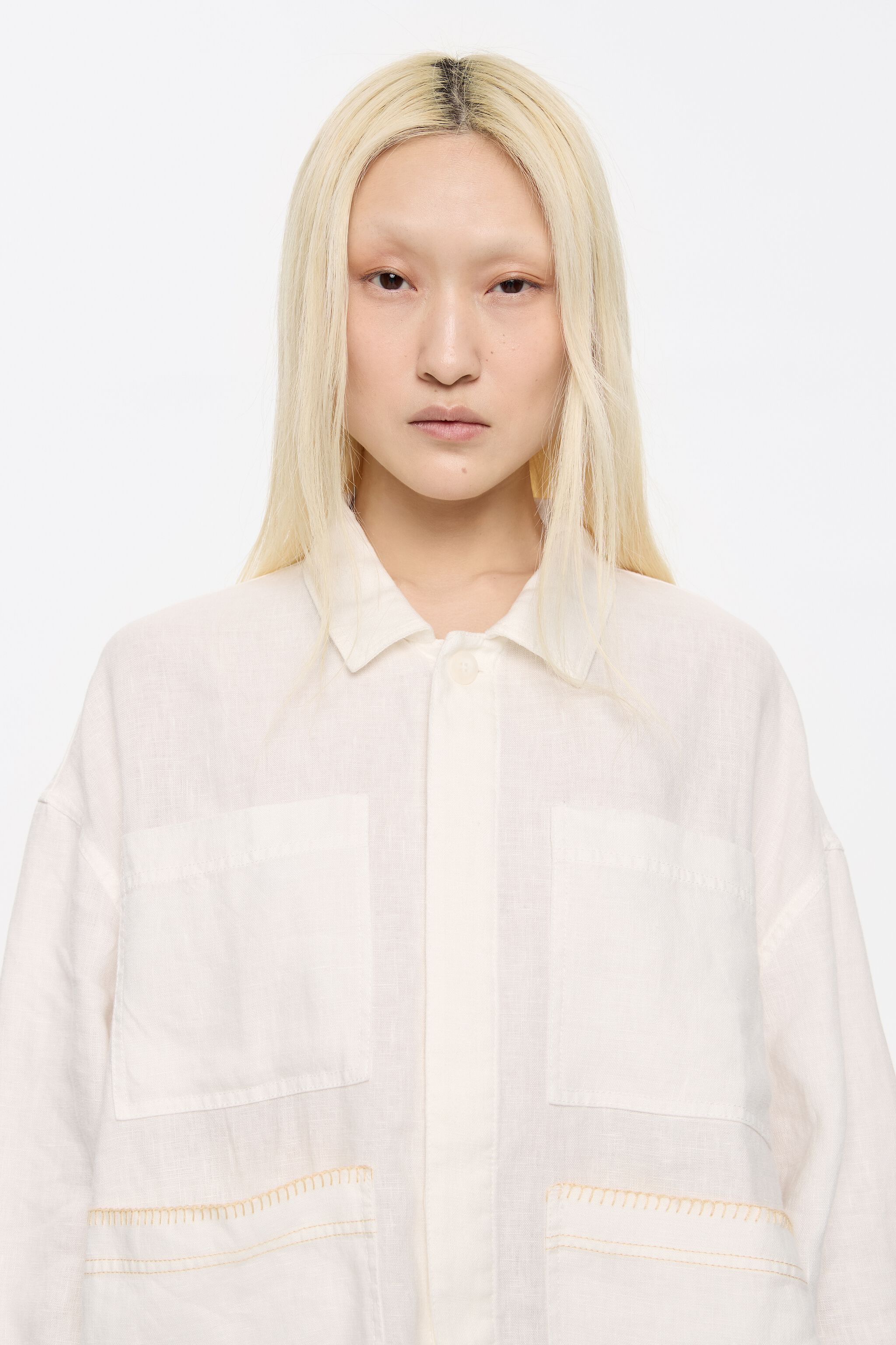 Ivory linen jacket with stitching