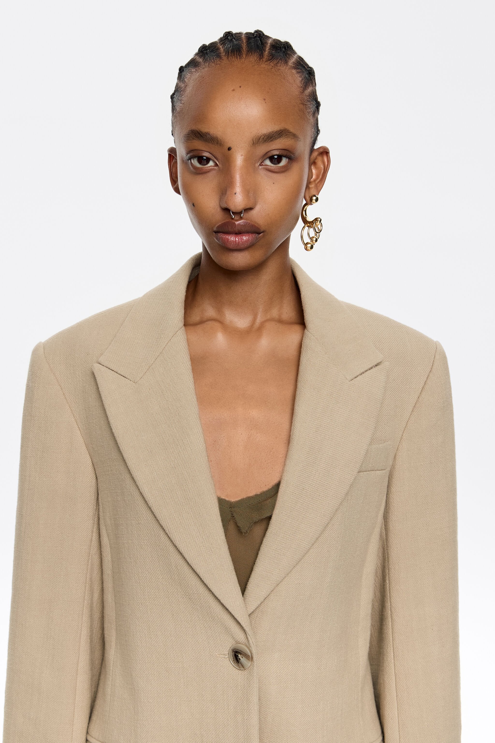 Sand fitted tailored jacket