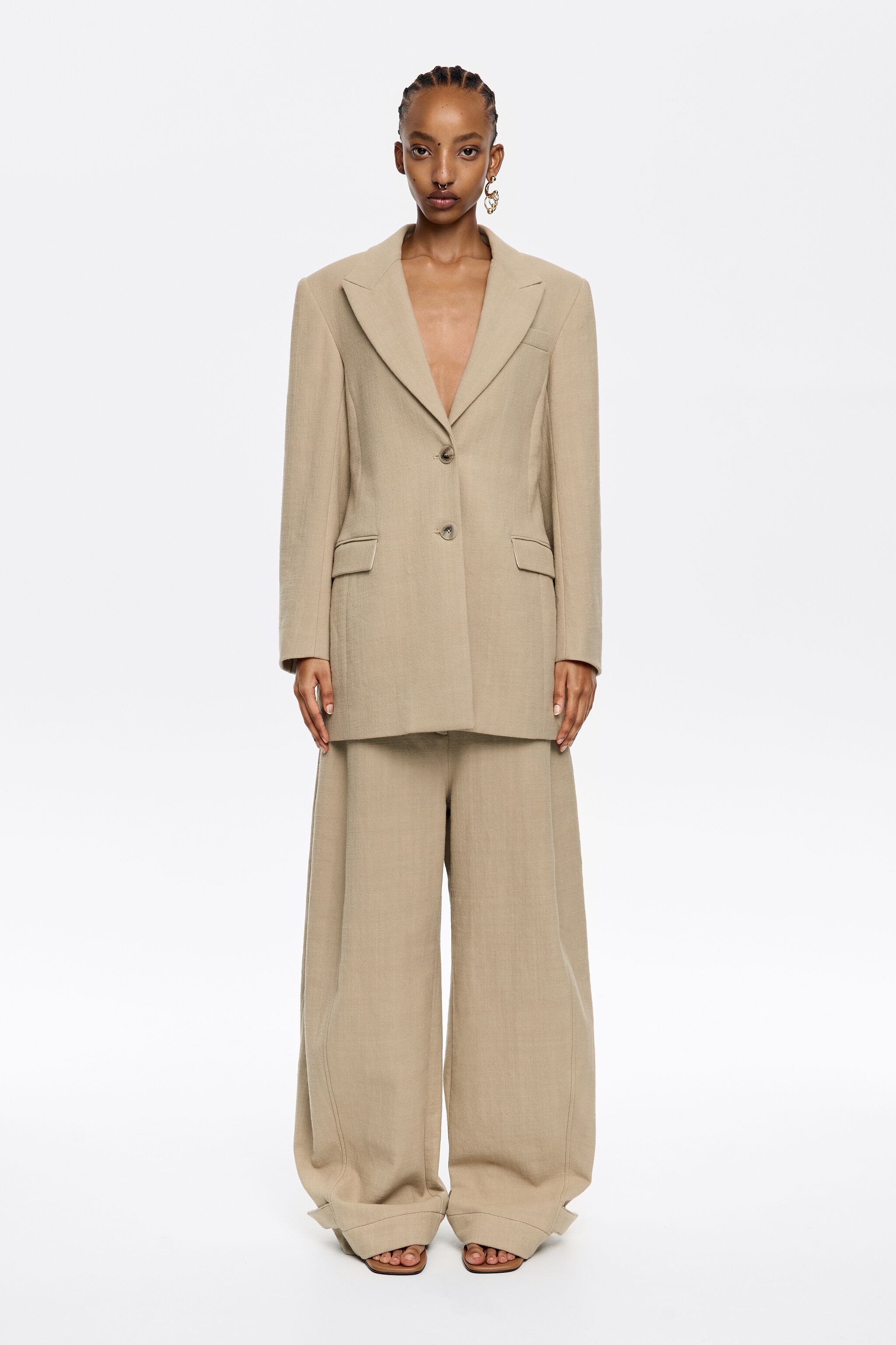 Sand fitted tailored jacket