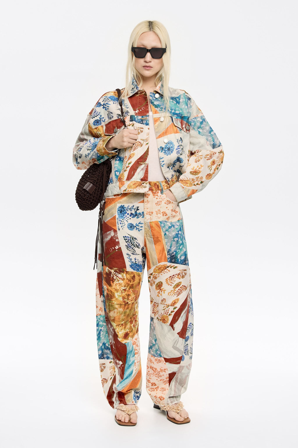 Oversize orange Patchwork denim jacket