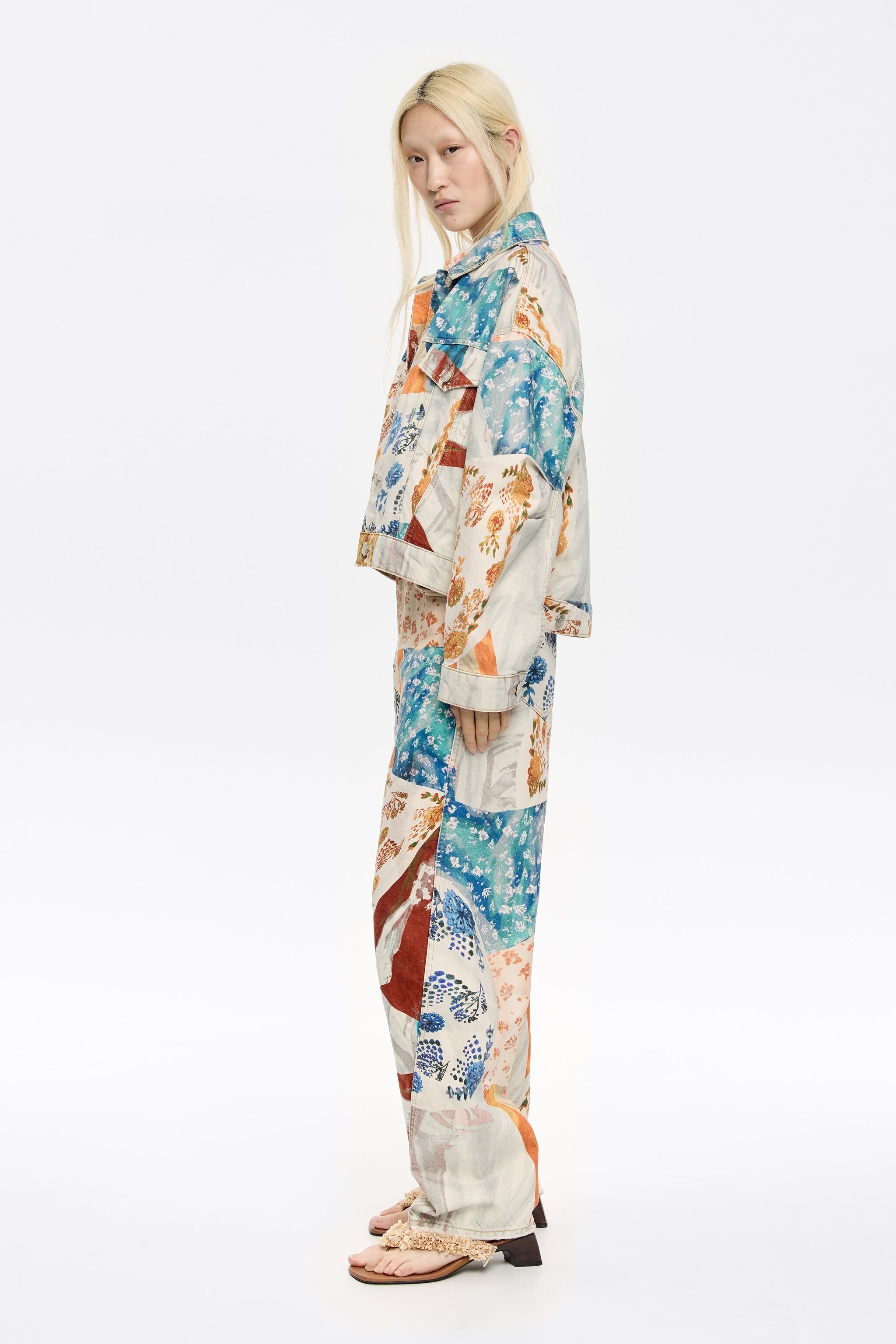 Oversize orange Patchwork denim jacket