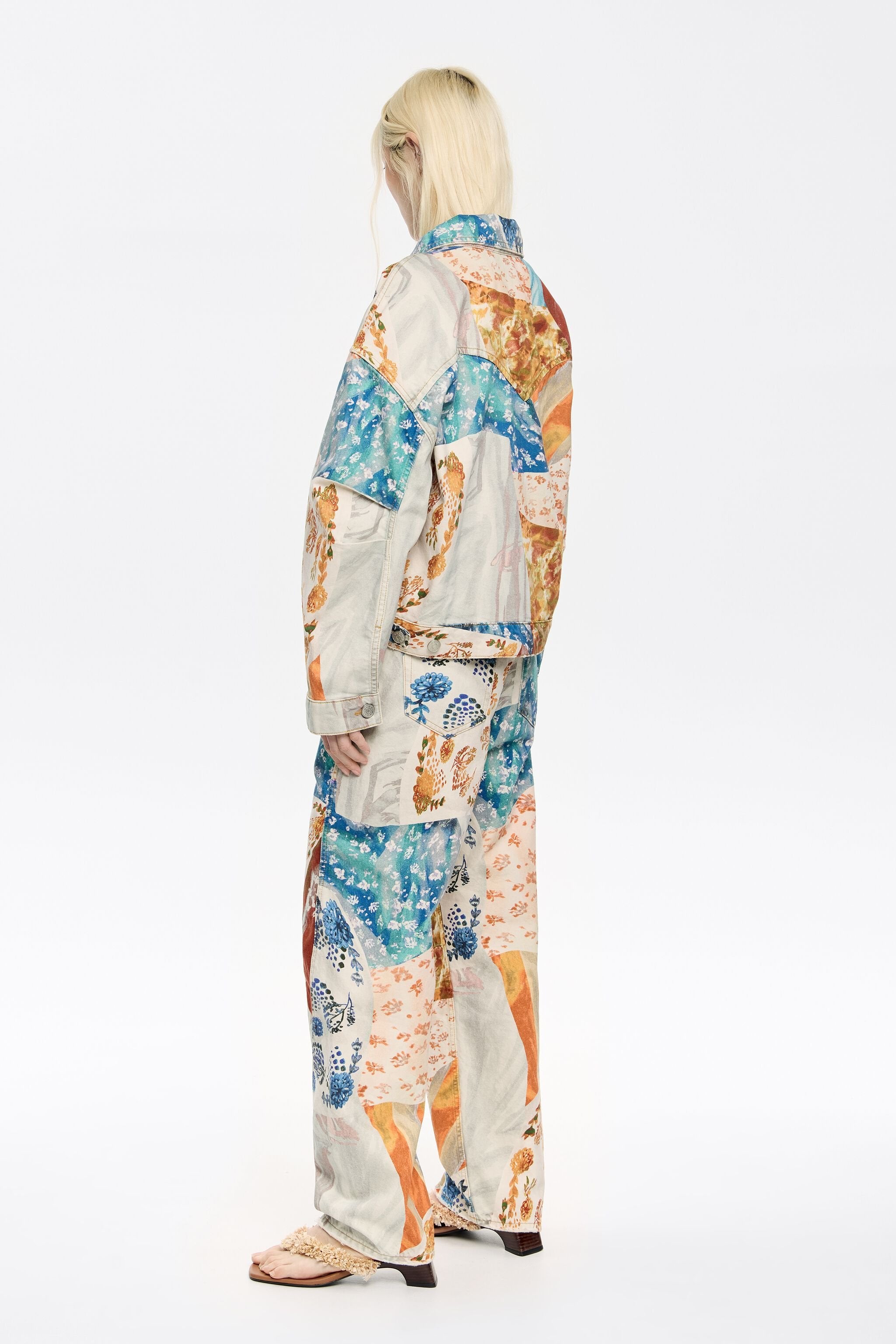 Oversize orange Patchwork denim jacket