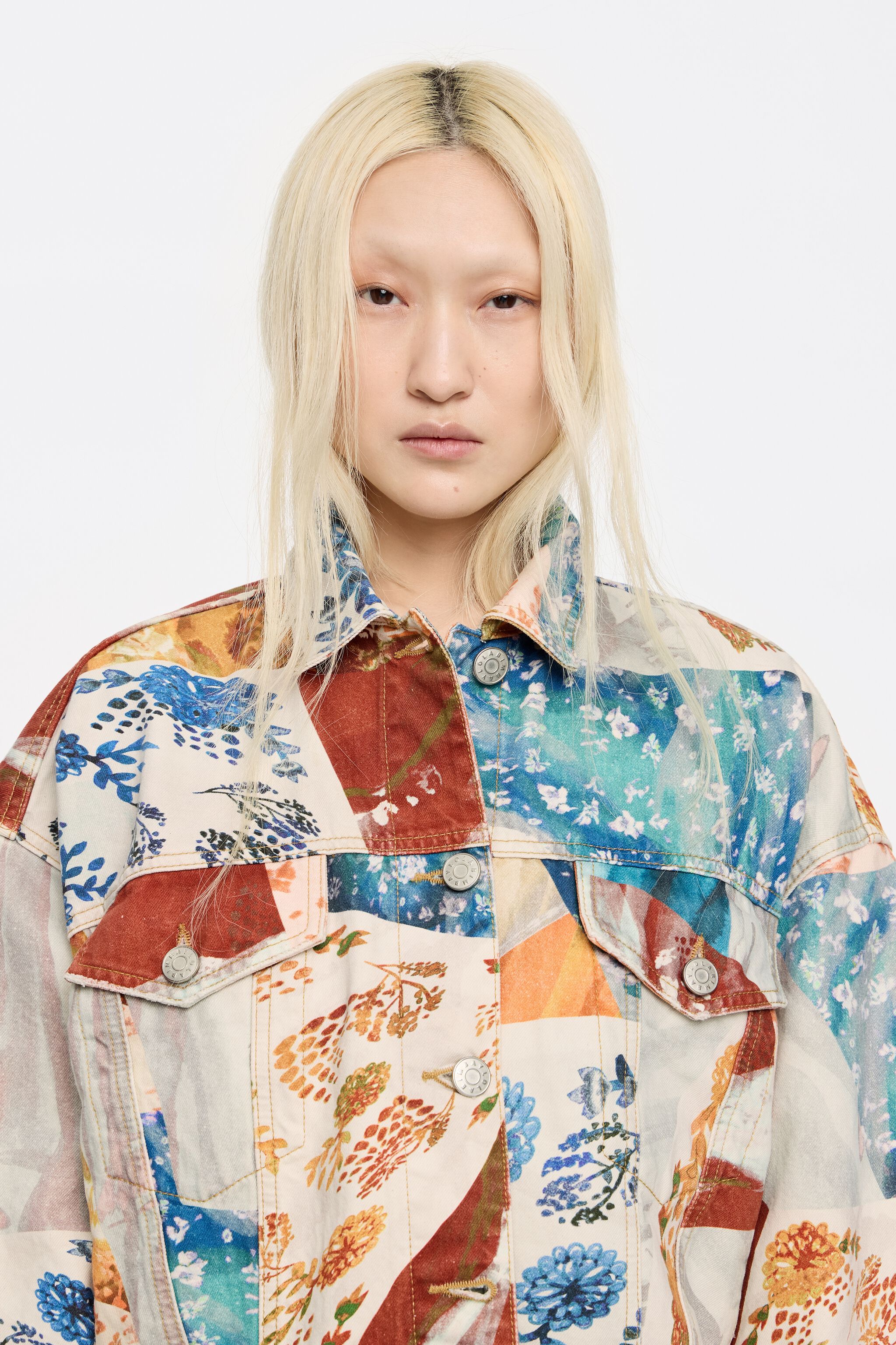 Oversize orange Patchwork denim jacket