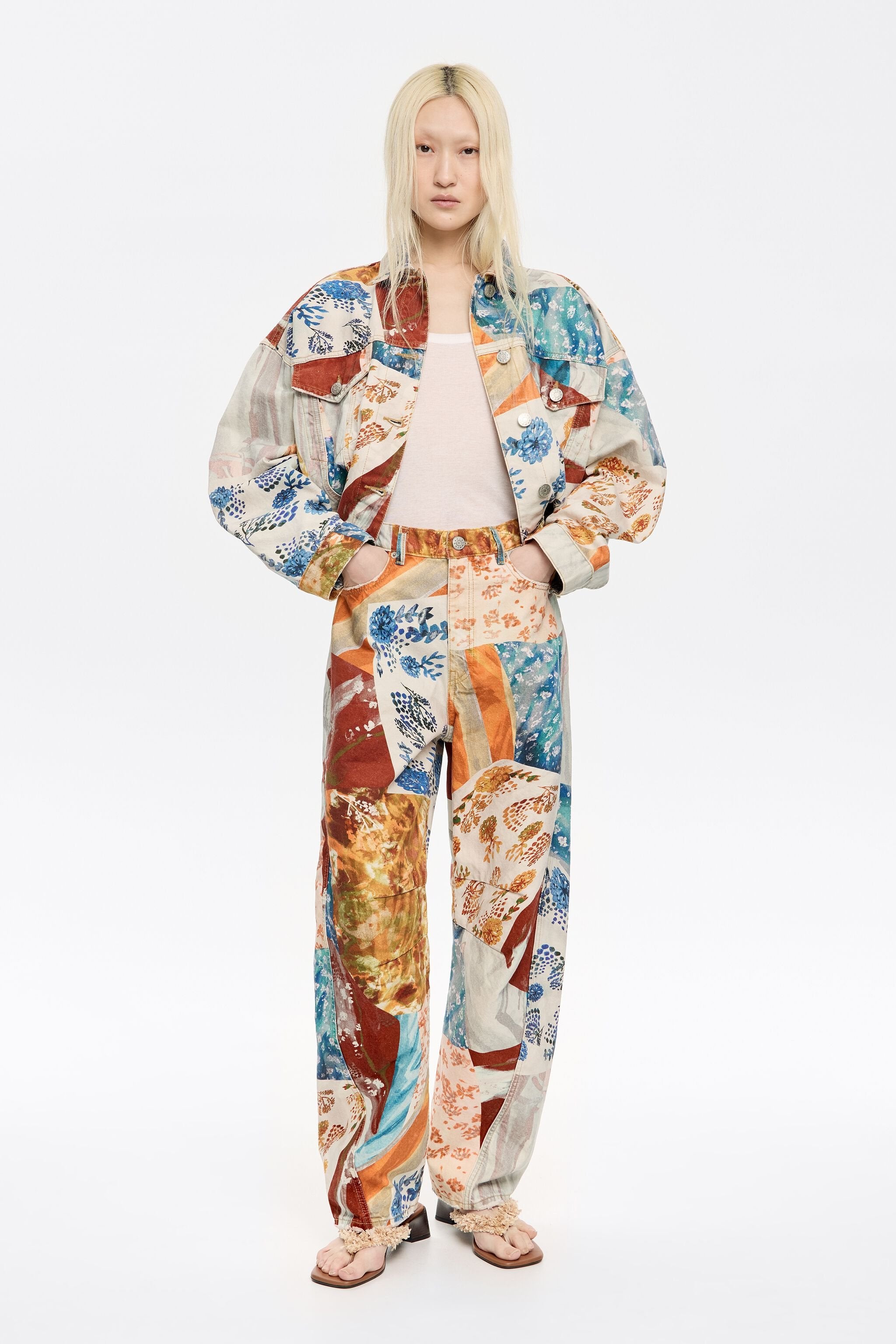 Oversize orange Patchwork denim jacket