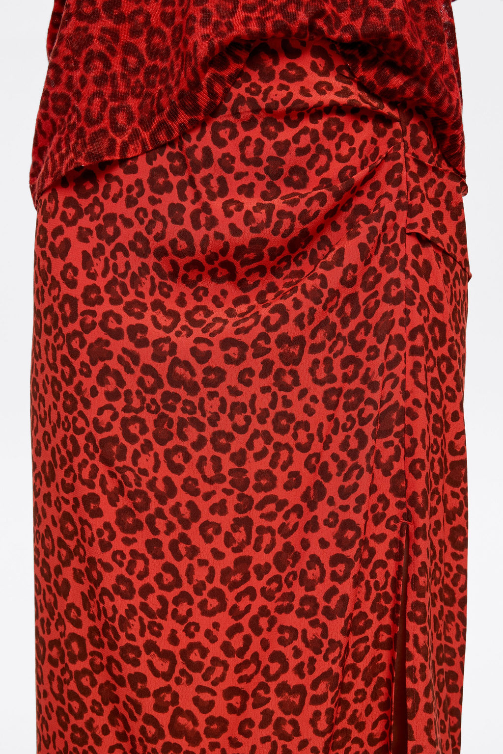 Red Animalspots midi skirt