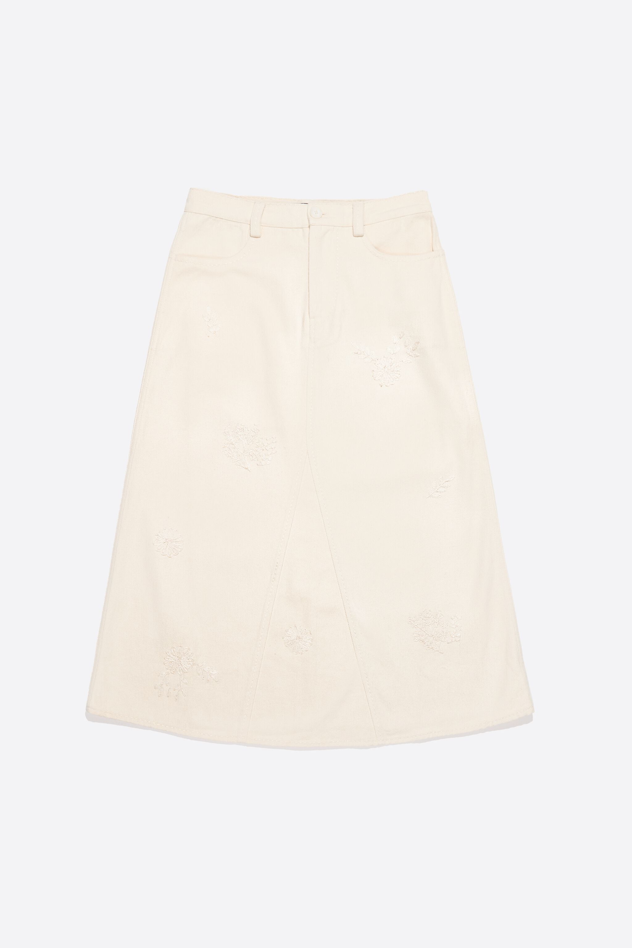 Cream A-line skirt with embroidery