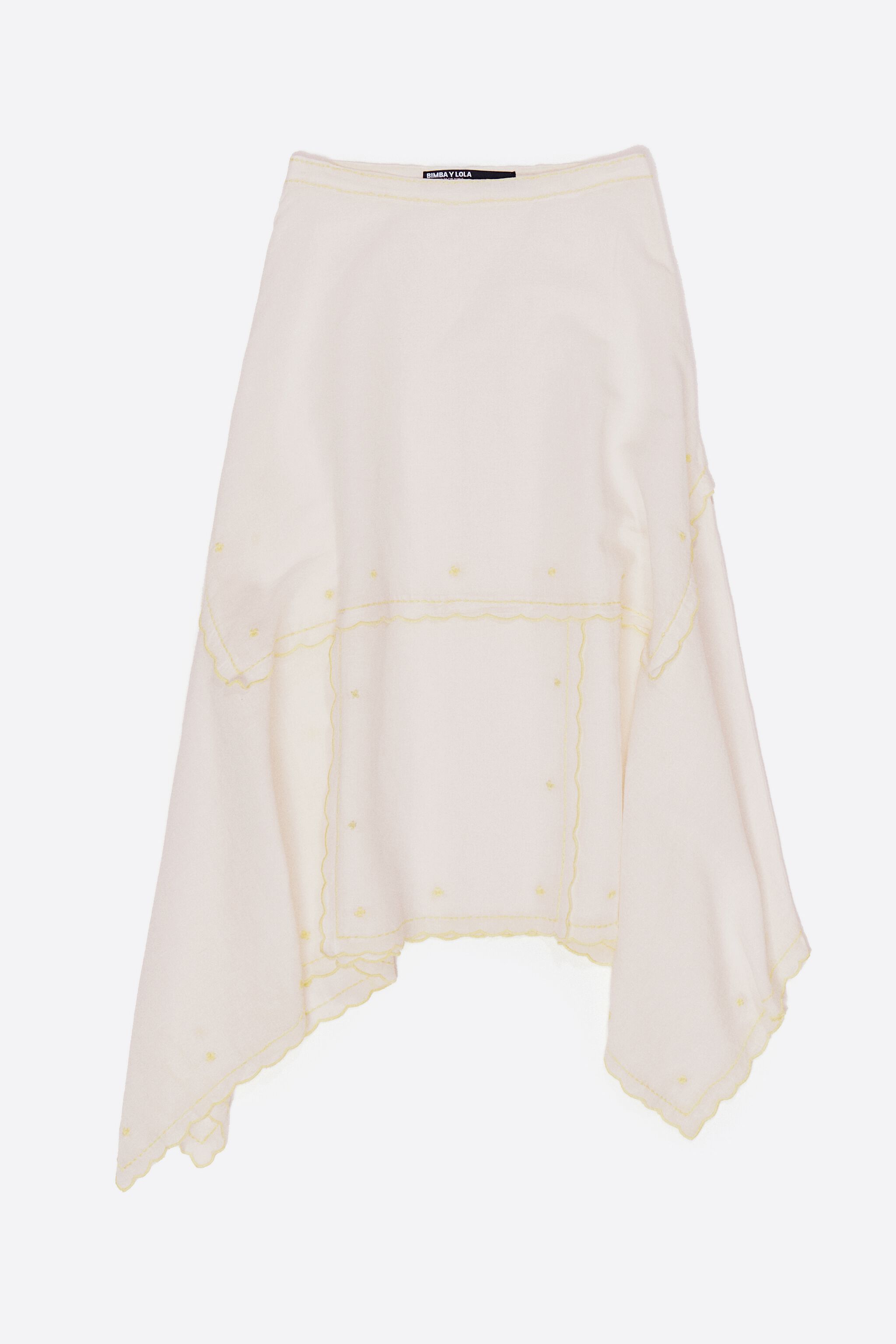 Cream embroidered asymmetric midi skirt