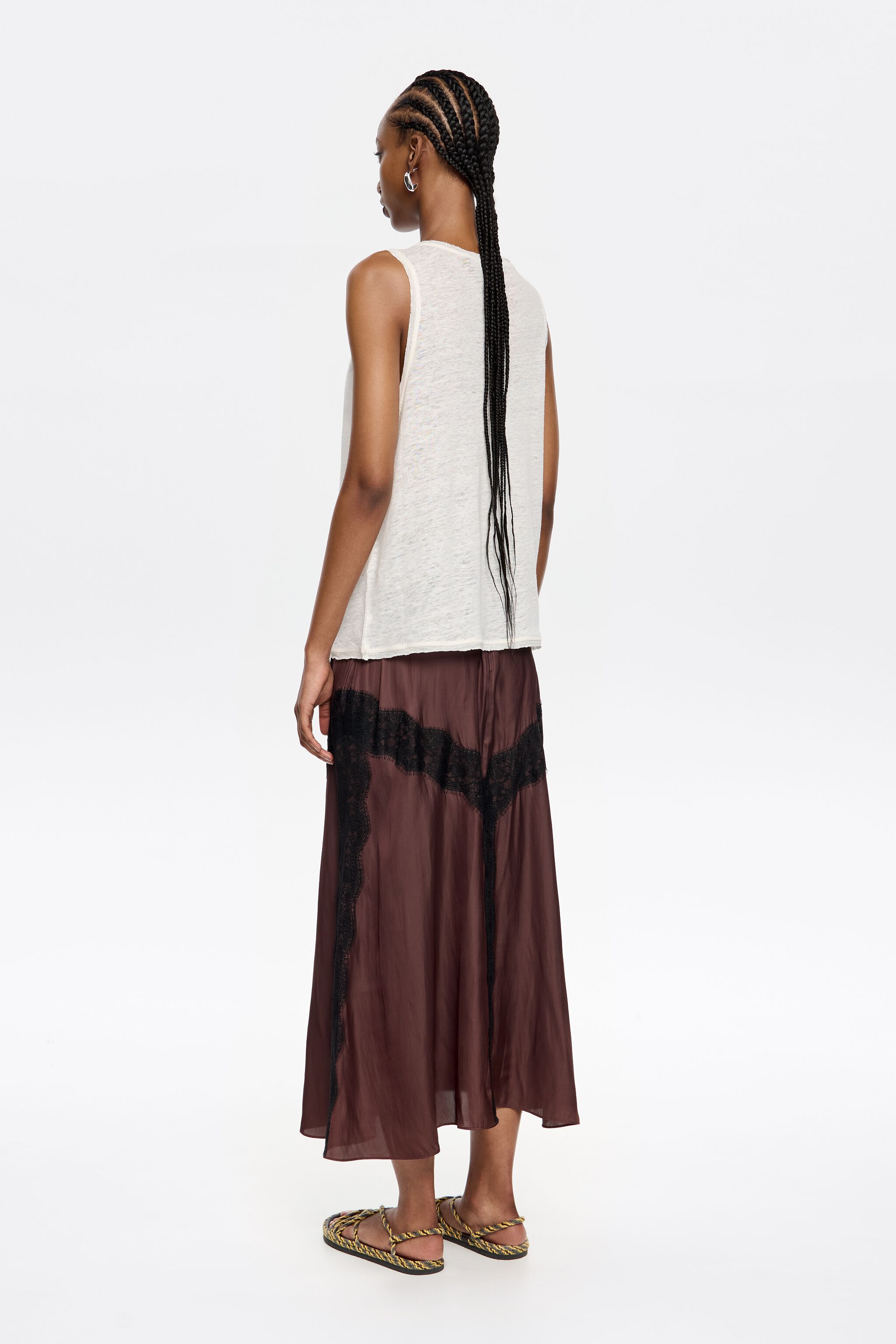 Dark brown A-line lace skirt
