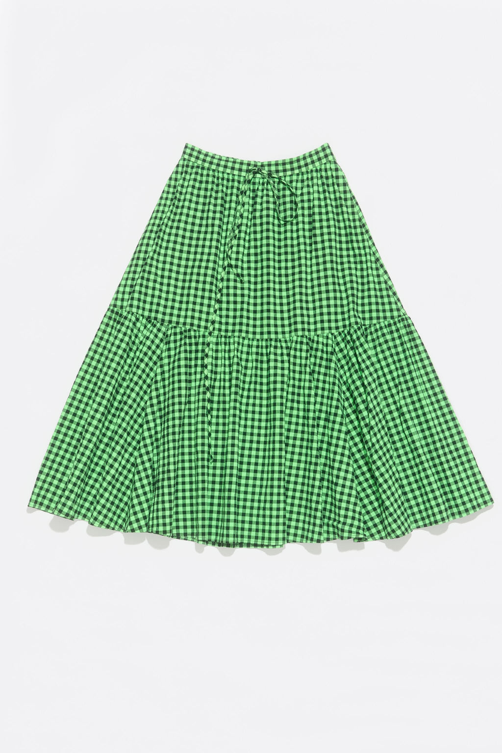 Neon green checked midi skirt