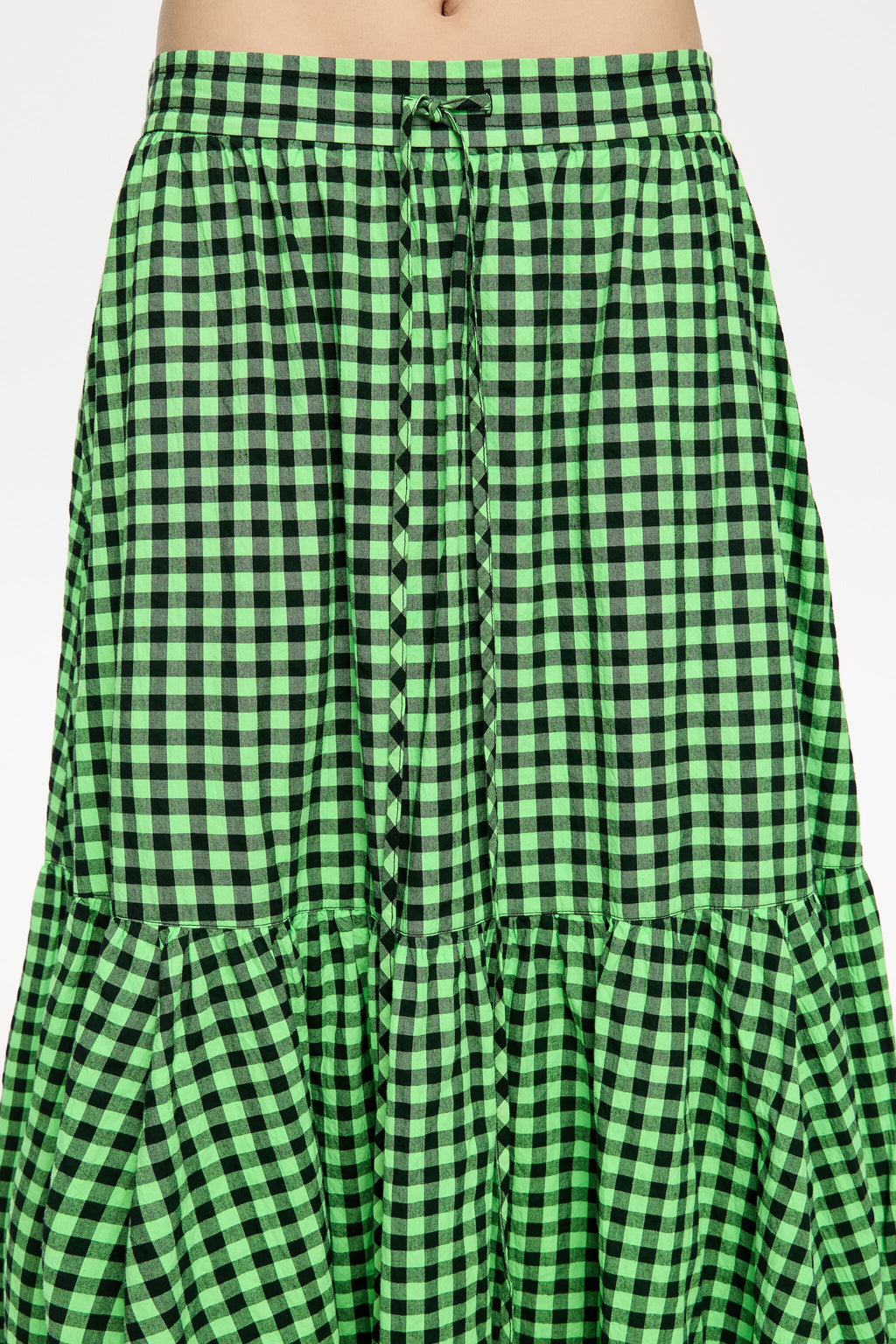 Neon green checked midi skirt