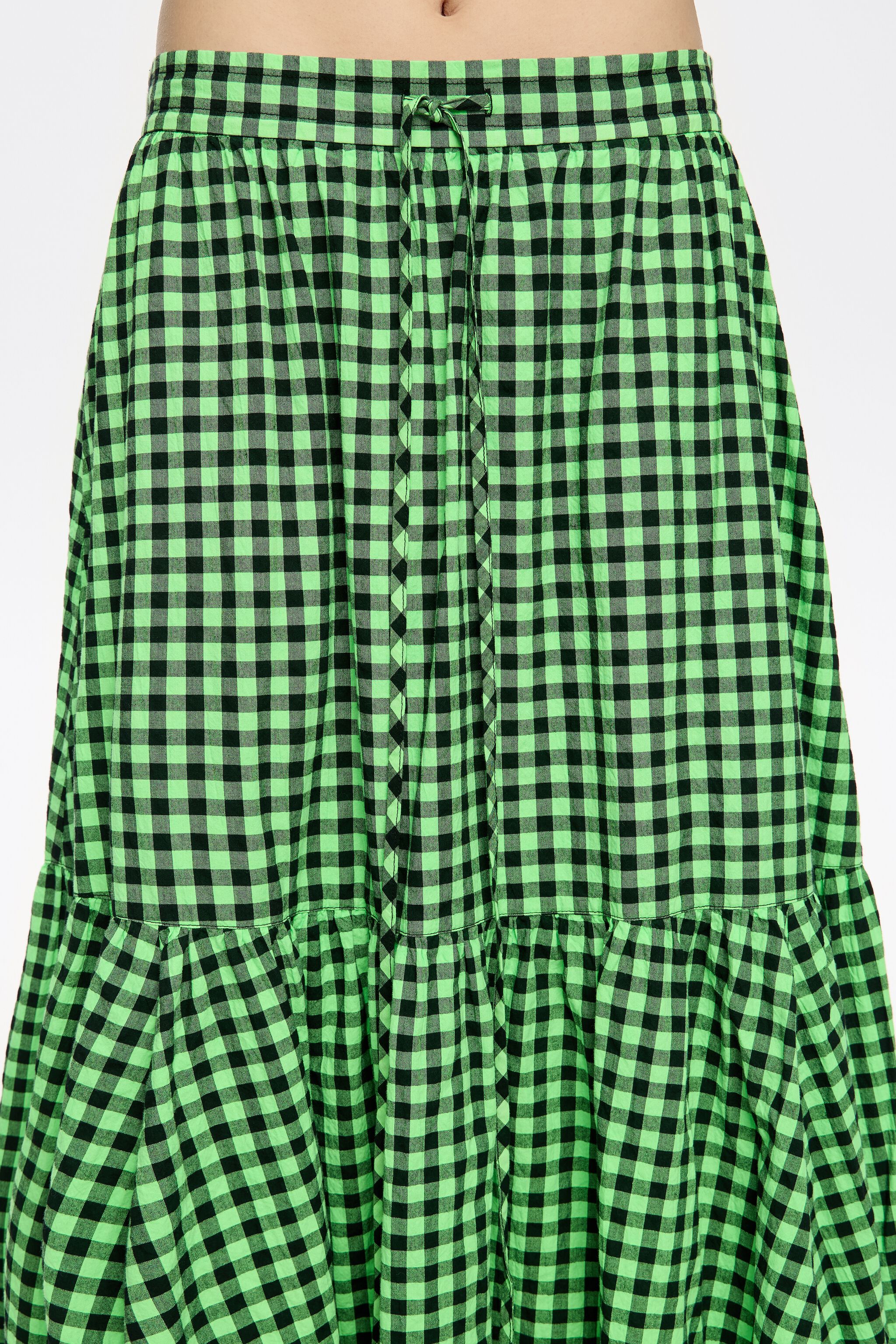 Neon green checked midi skirt