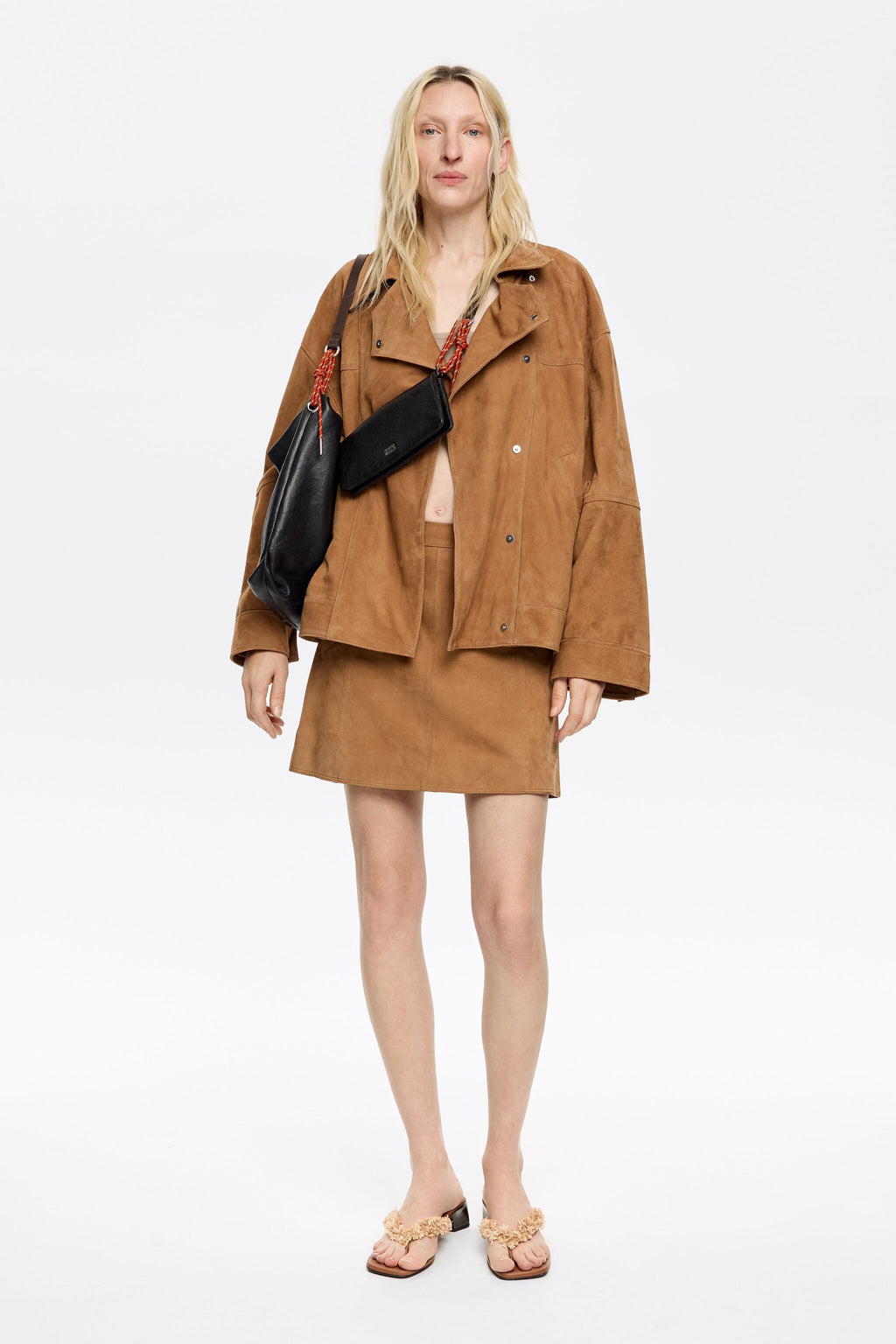 Camel leather miniskirt