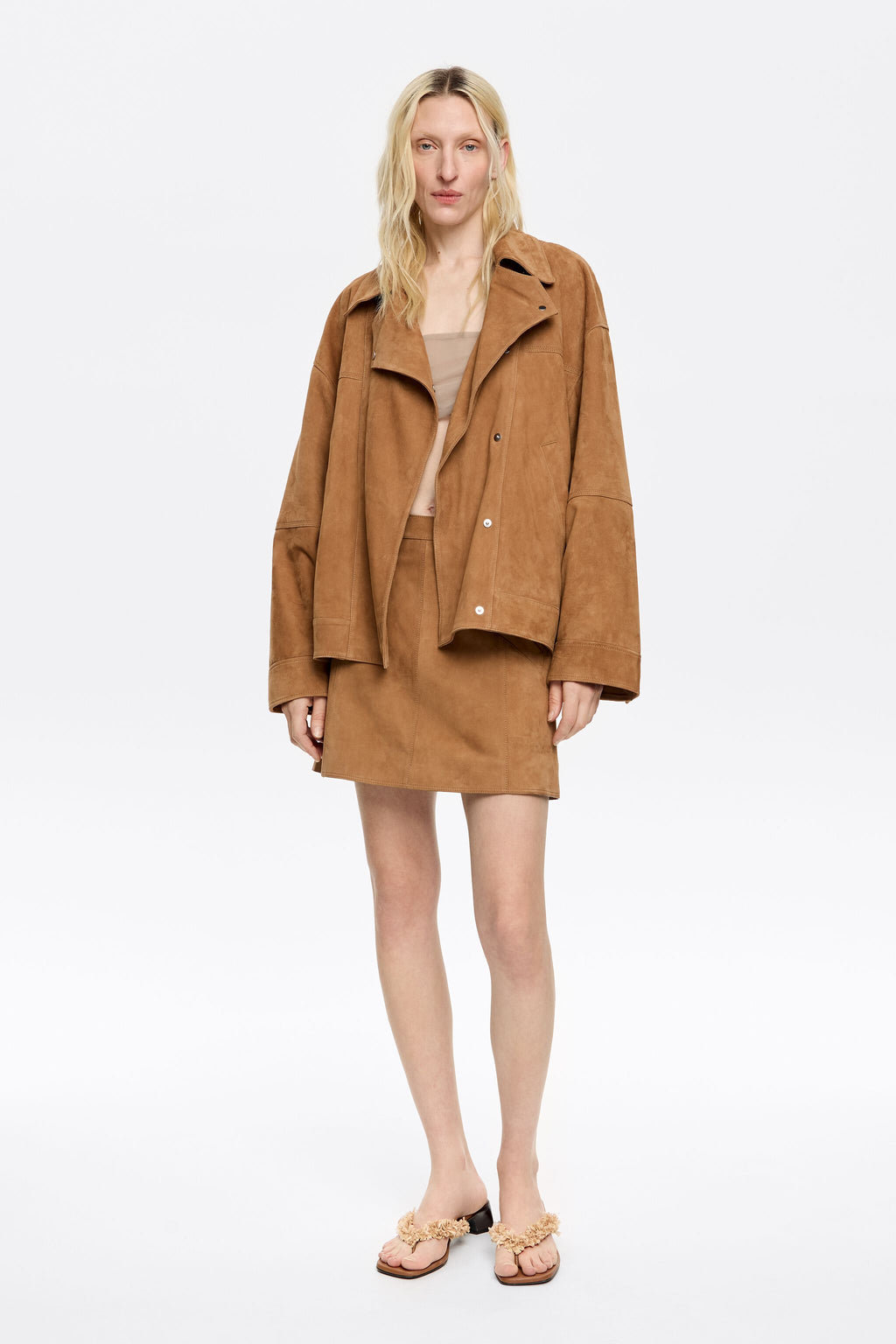 Camel leather miniskirt