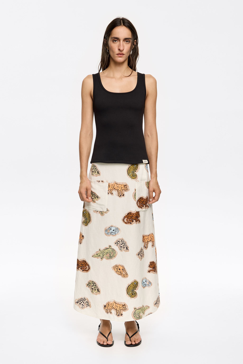 Brown Jungle Community linen A-line skirt