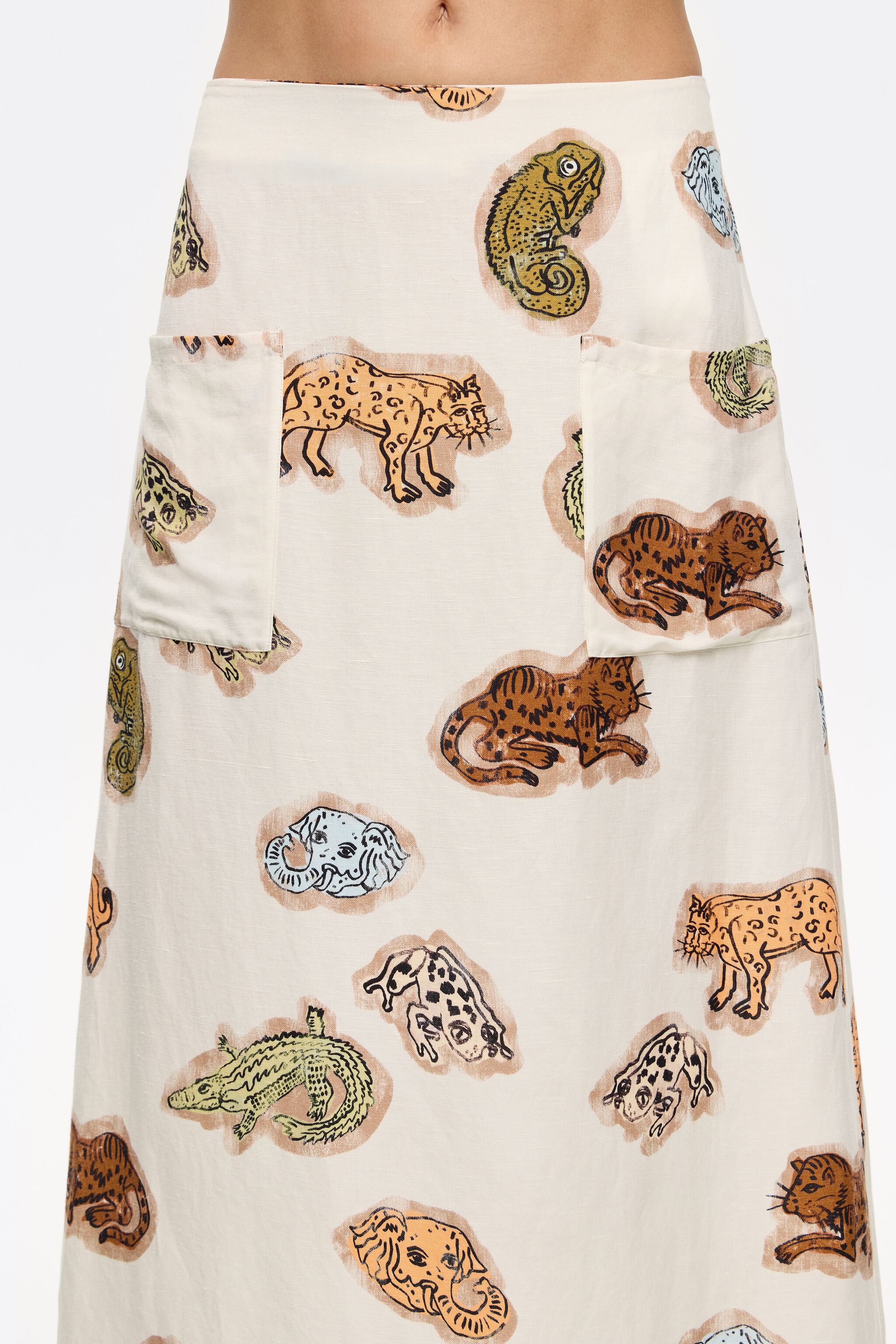 Brown Jungle Community linen A-line skirt