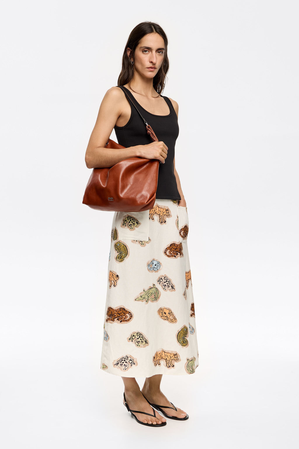 Brown Jungle Community linen A-line skirt