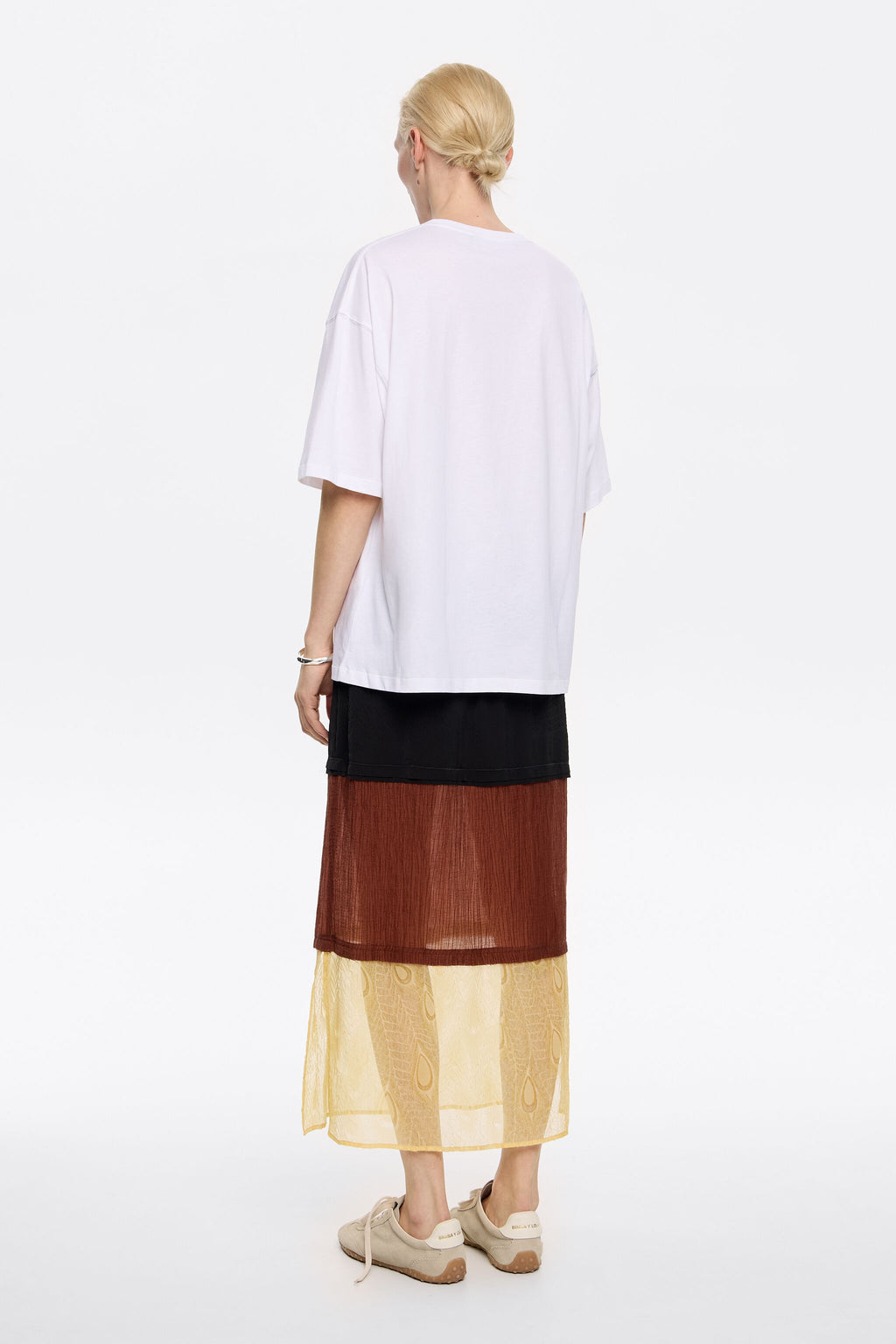 Three-tone straight midi skirt