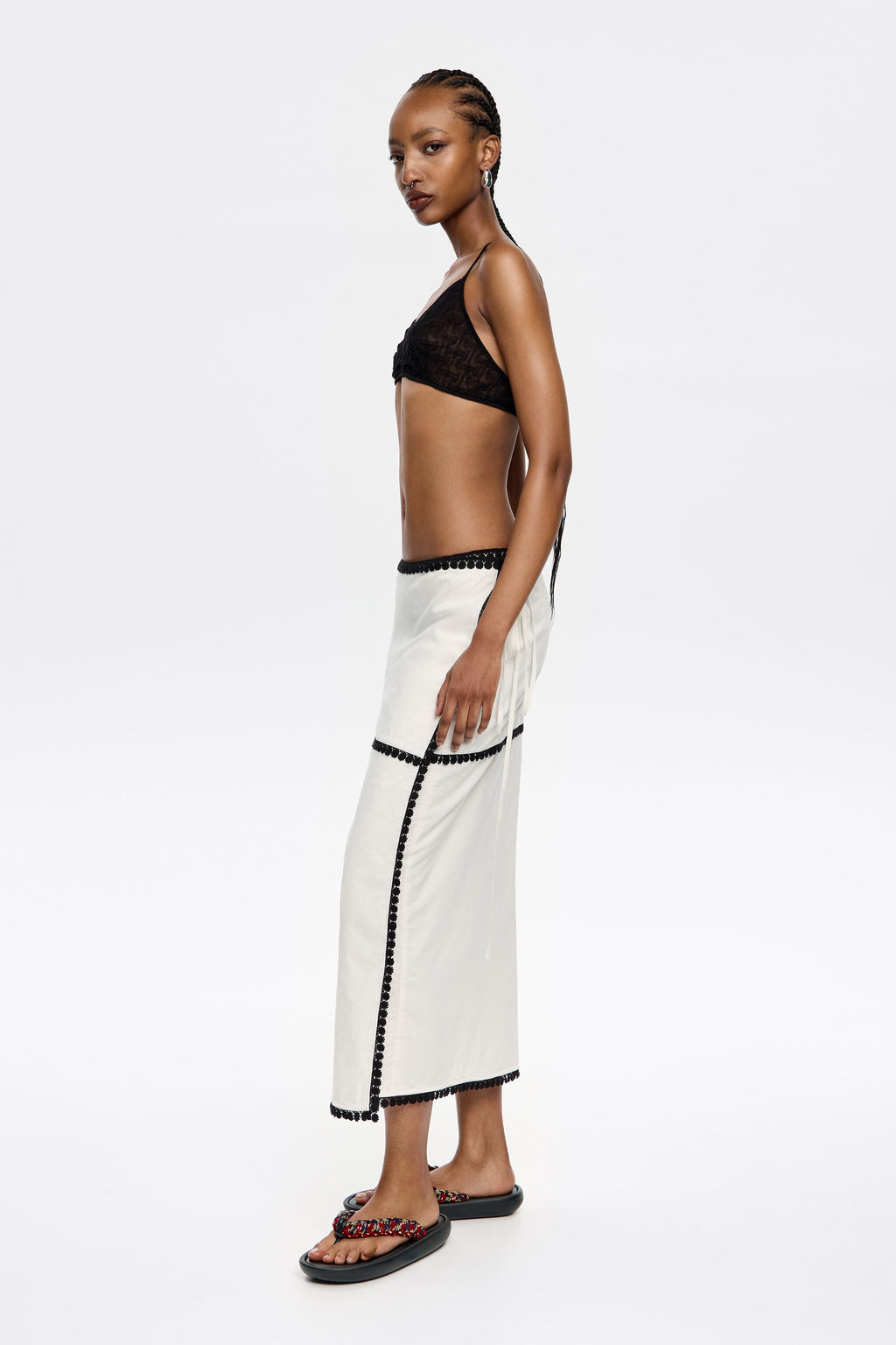 White wrap skirt with raised embroidery