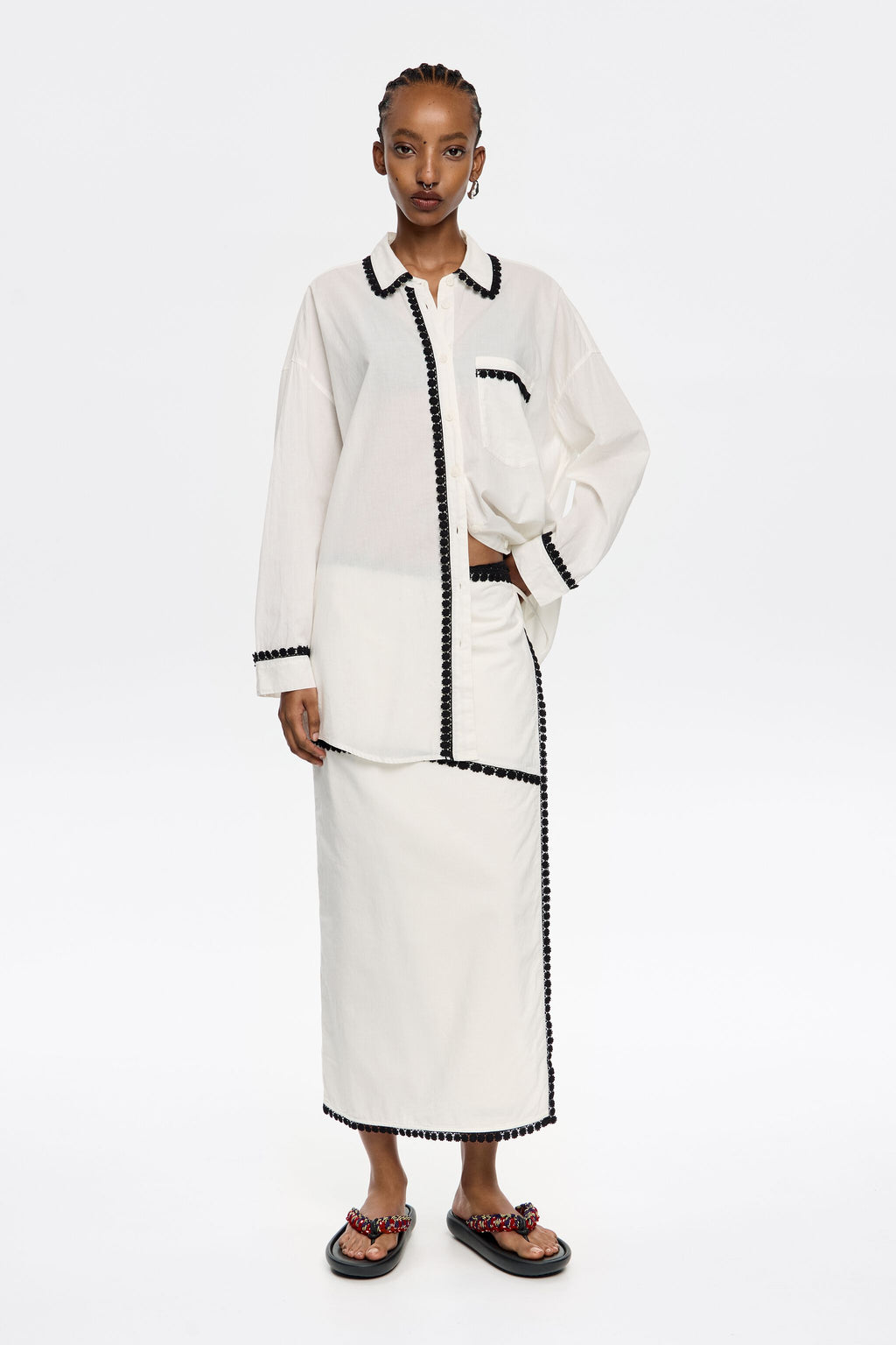 White wrap skirt with raised embroidery