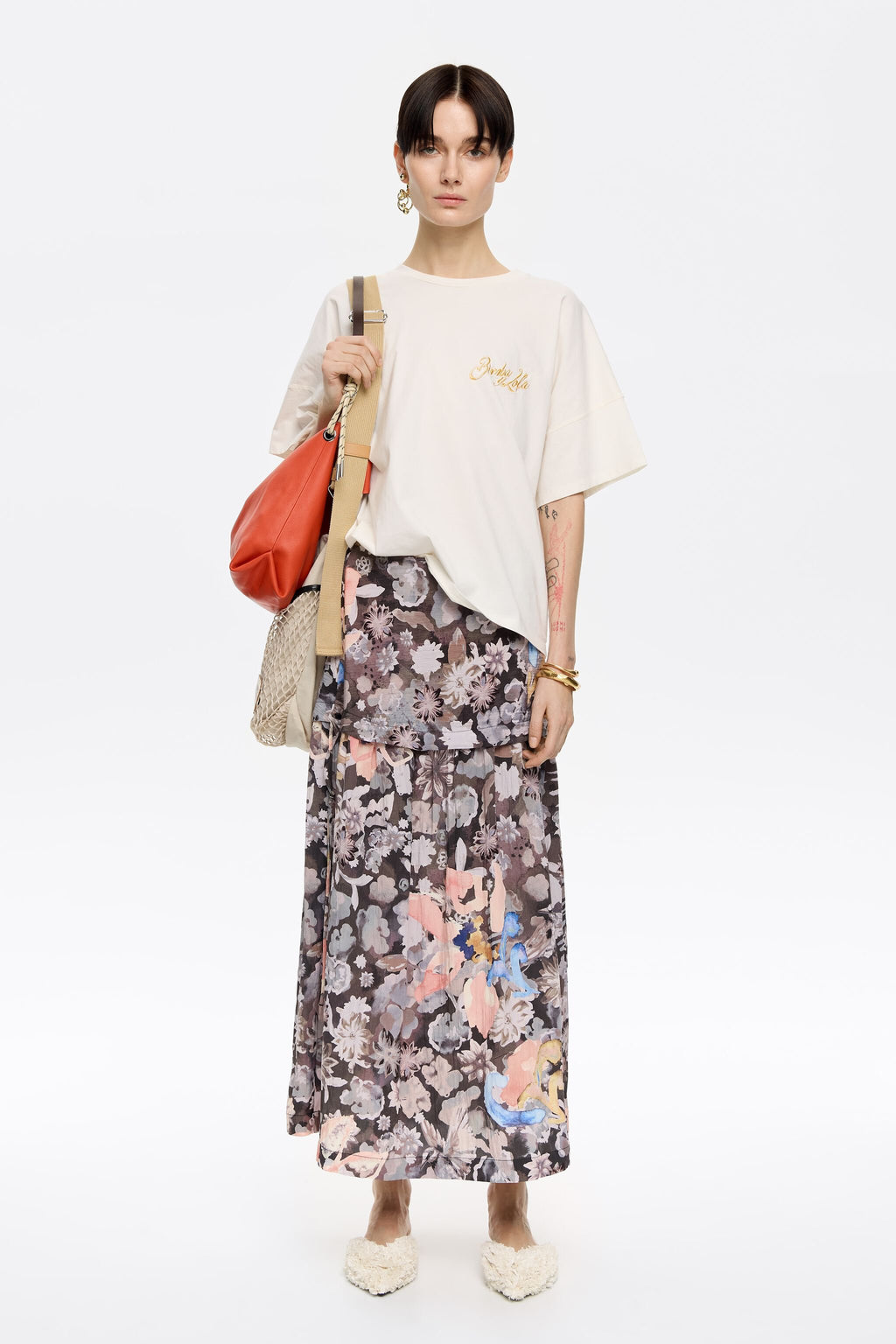 Khaki Gazania adjustable A-line skirt