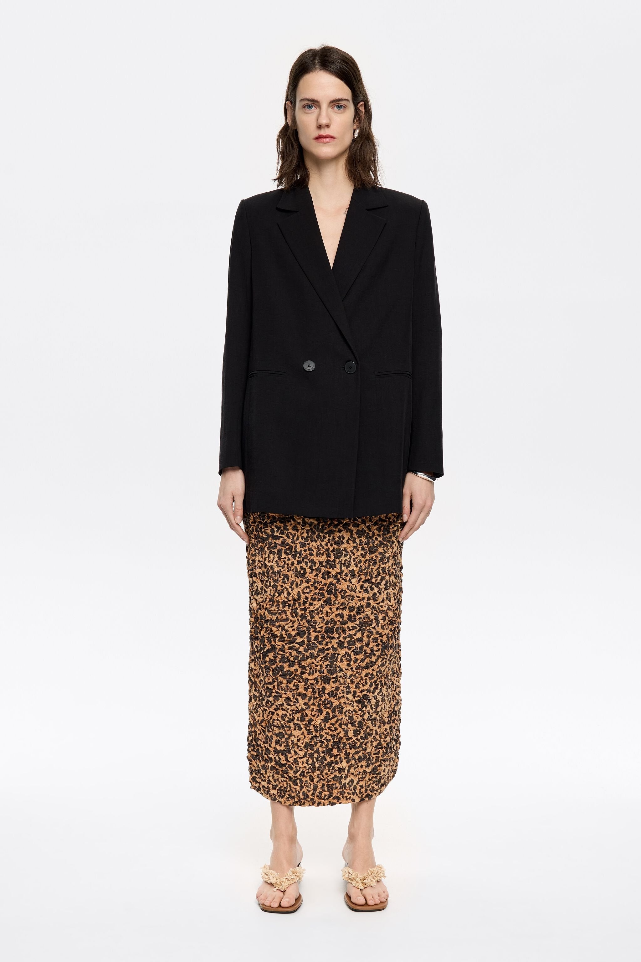 Beige Leopard straight gathered skirt