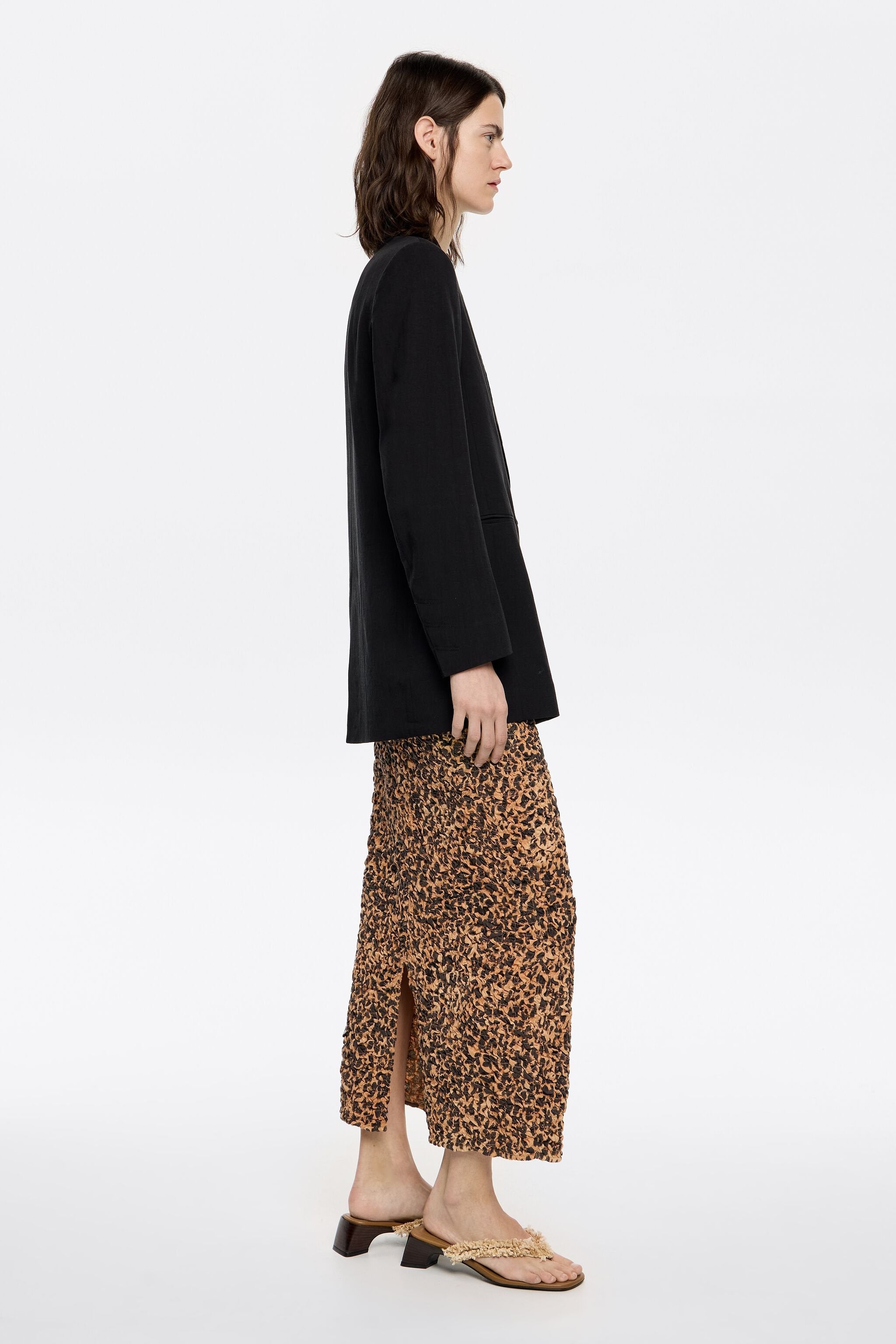 Beige Leopard straight gathered skirt