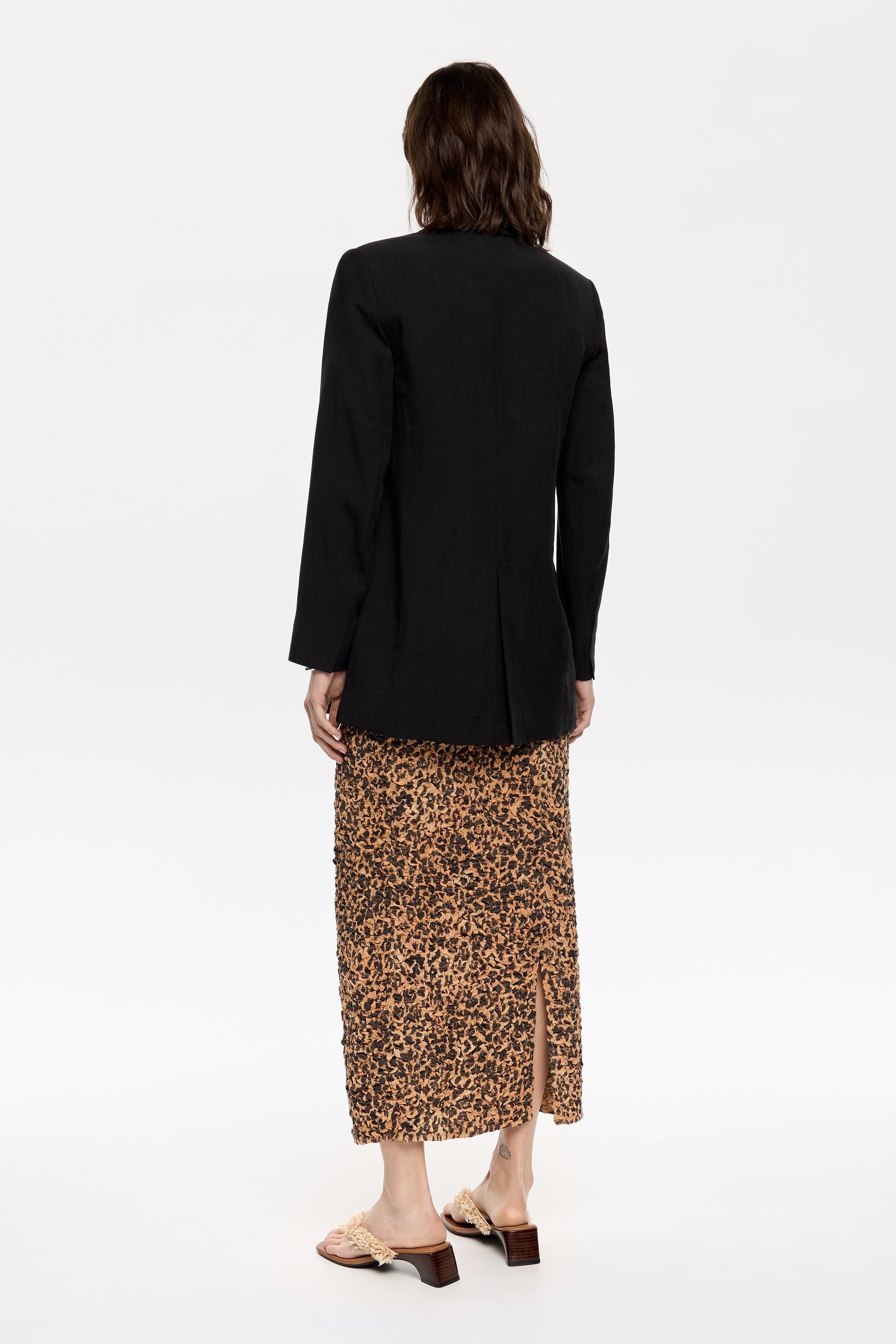Beige Leopard straight gathered skirt