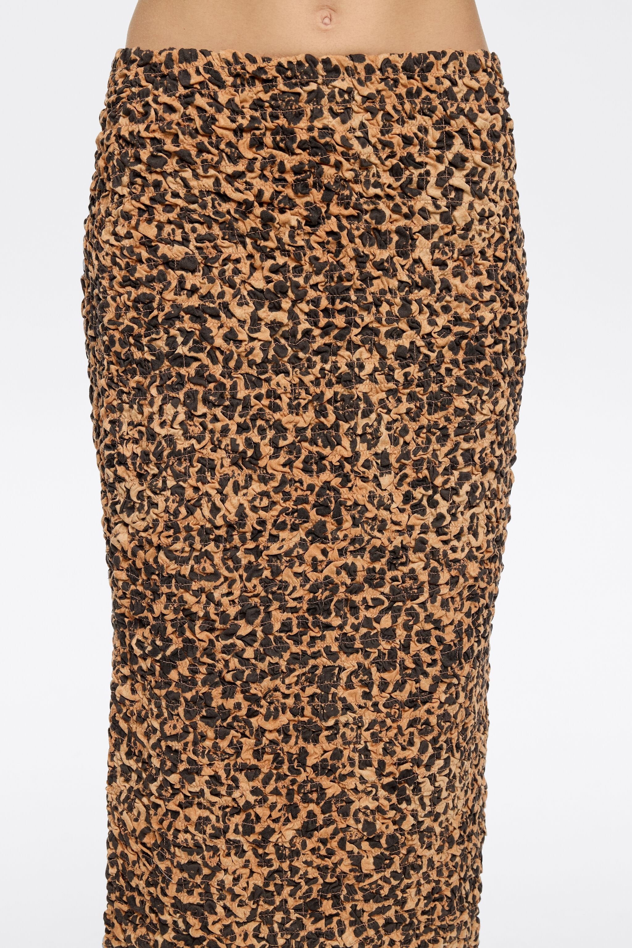 Beige Leopard straight gathered skirt
