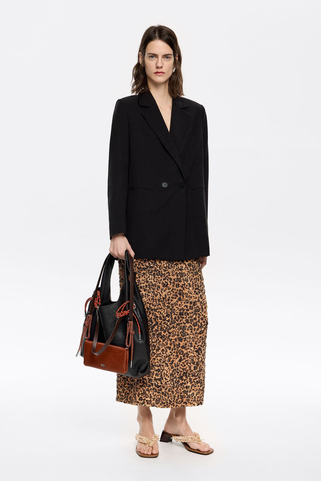 Beige Leopard straight gathered skirt