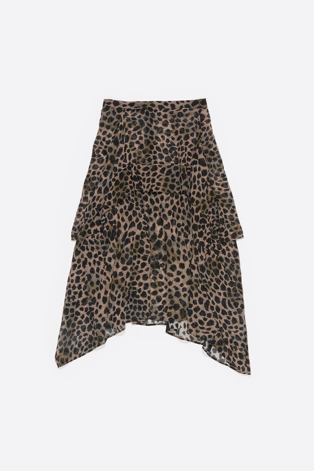 Khaki Cheetah asymmetric fluid skirt