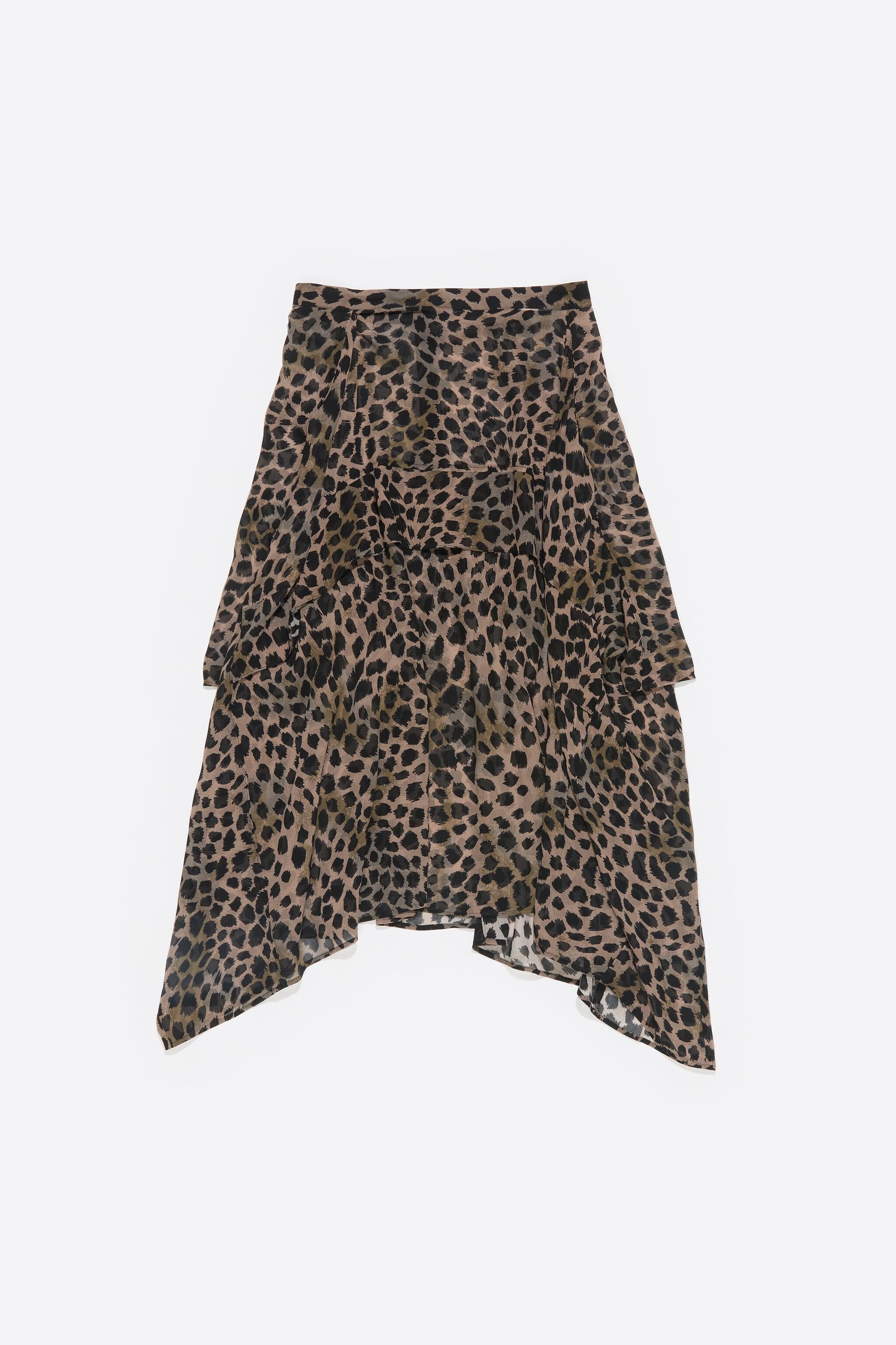 Khaki Cheetah asymmetric fluid skirt