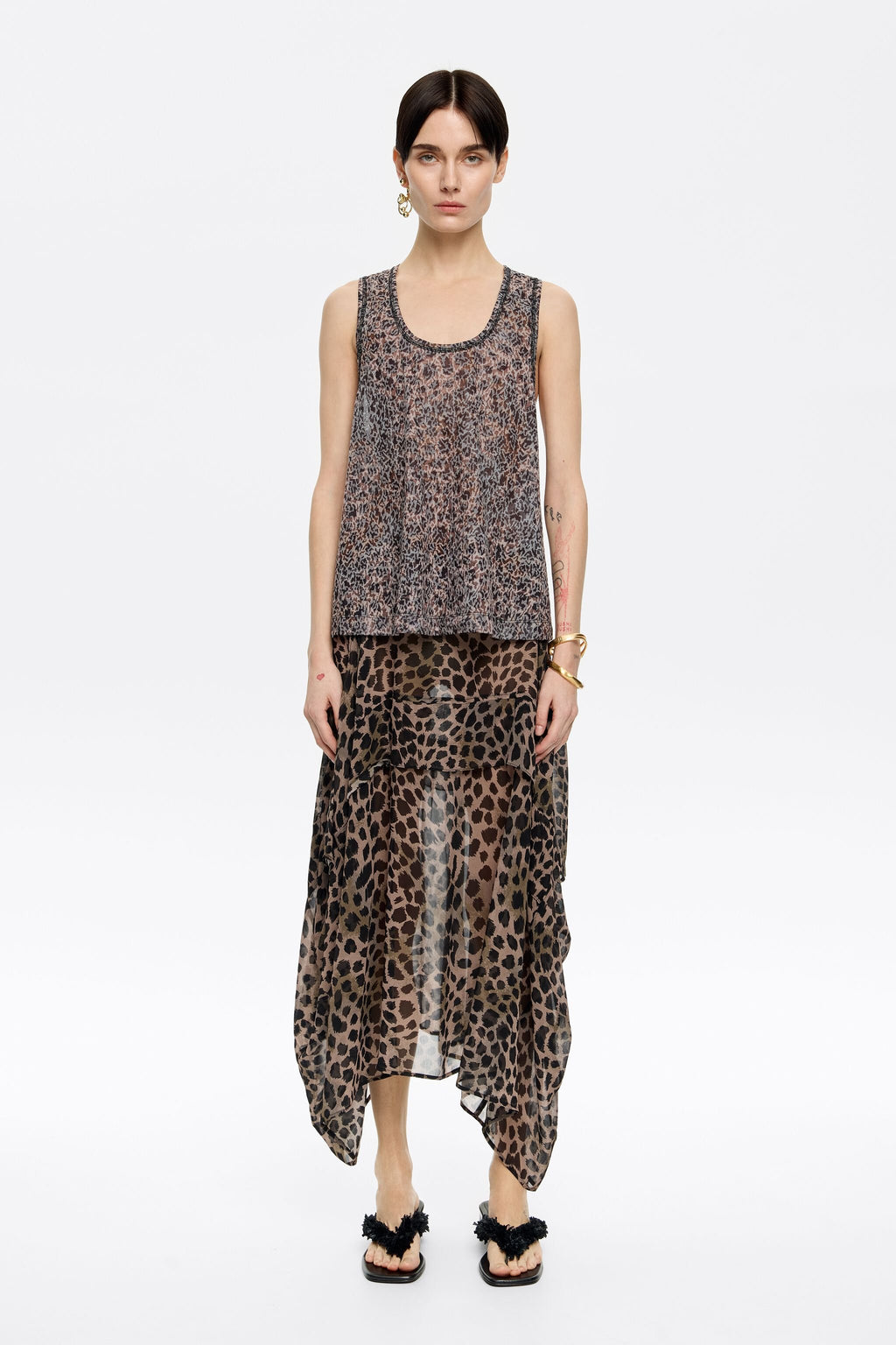 Khaki Cheetah asymmetric fluid skirt