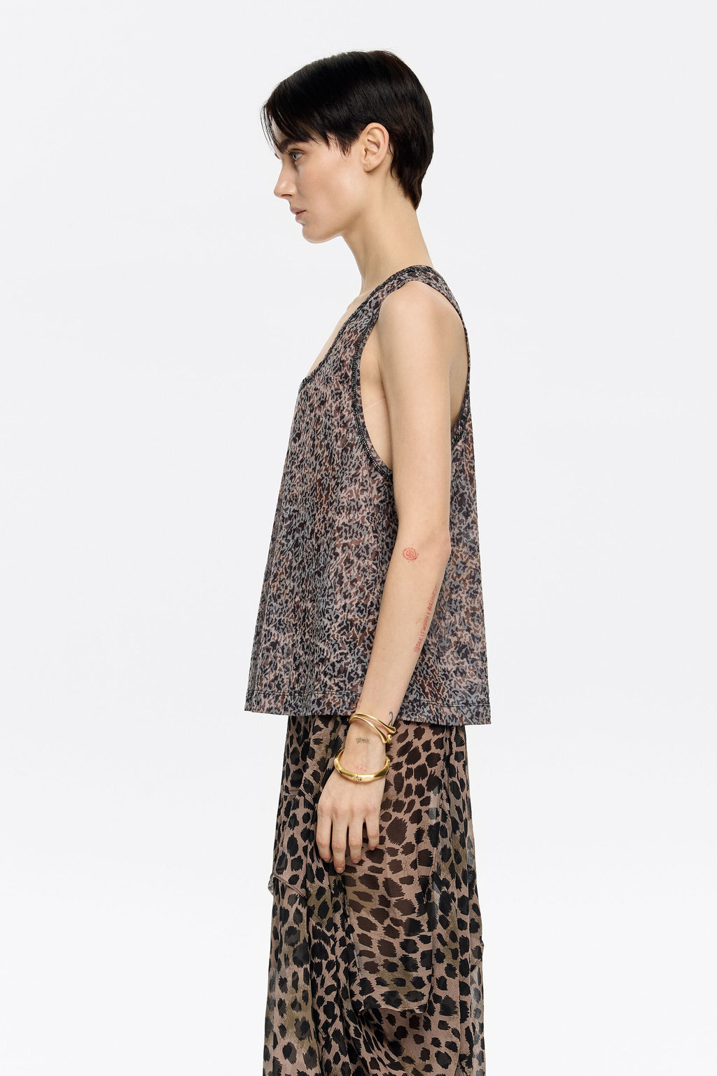 Khaki Cheetah asymmetric fluid skirt