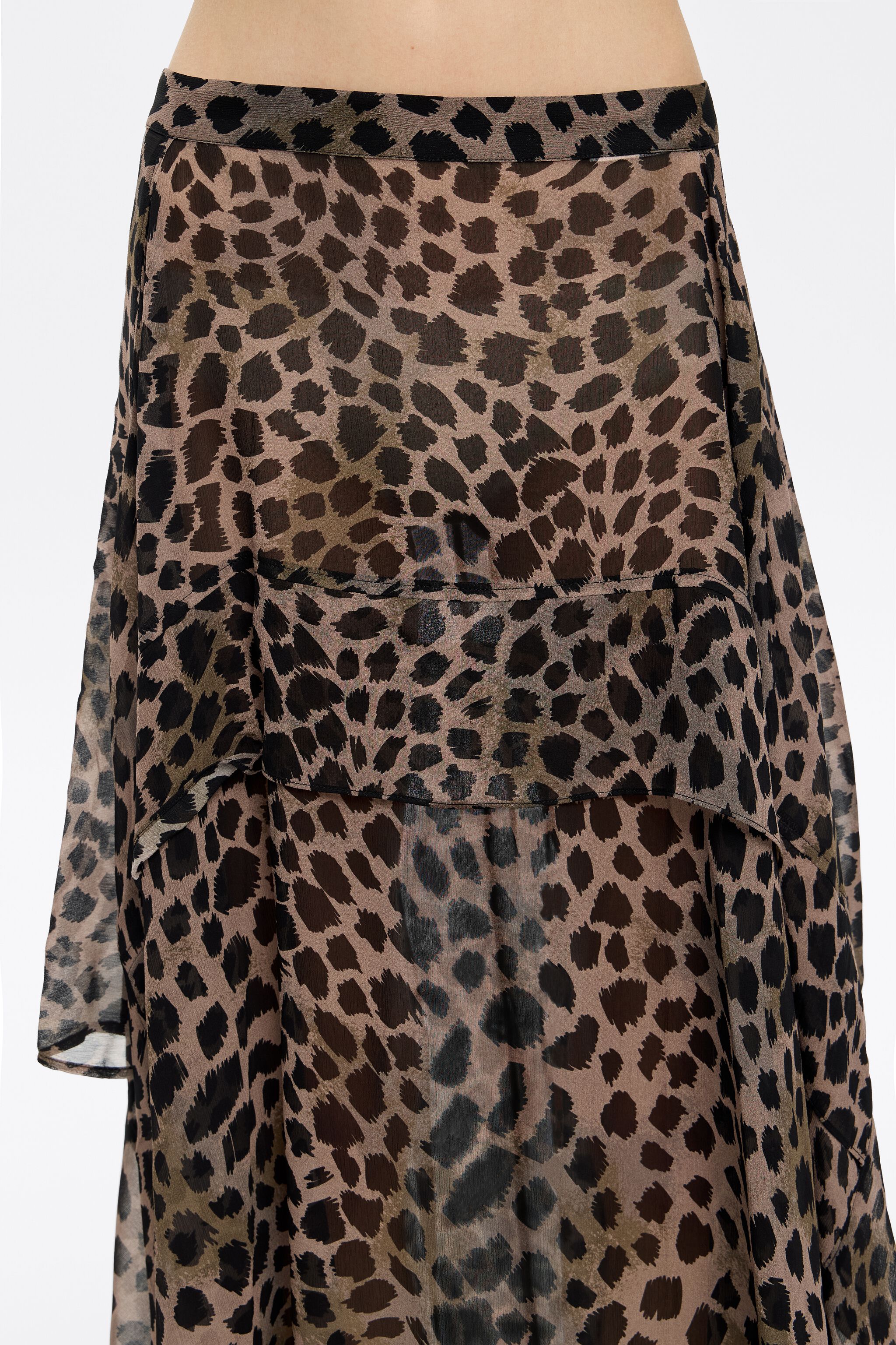 Khaki Cheetah asymmetric fluid skirt